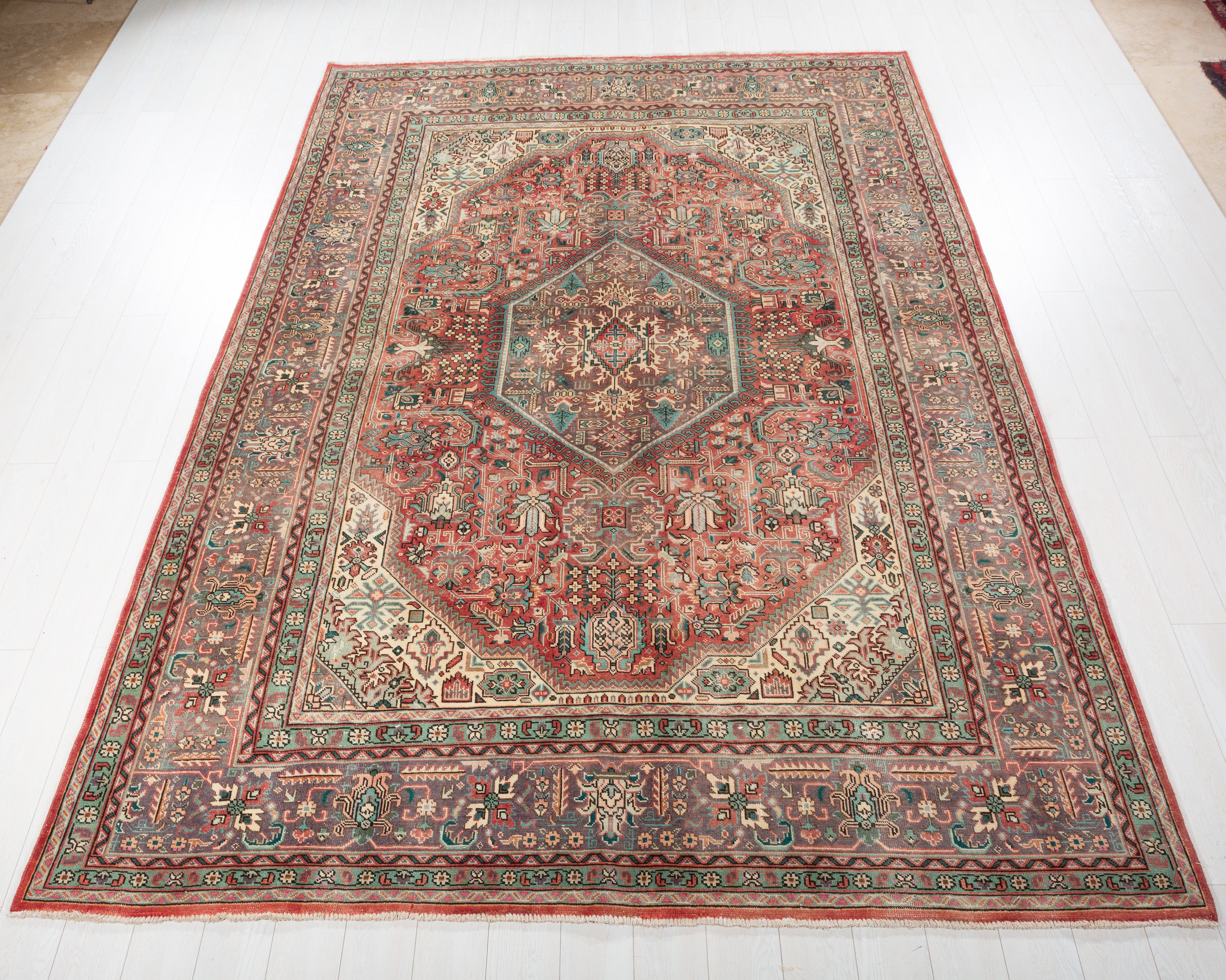 Collectible Vintage Tabriz Red and navy Geometric Rug, 8x11 – 11' 0" x 7' 11" (335 x 241 cm) – main view