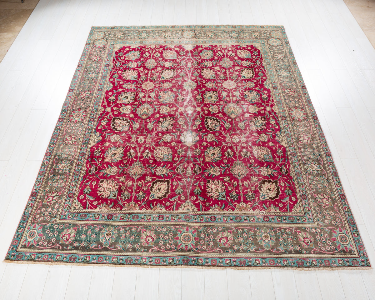 Collectible Vintage Tabriz Magenta and navy Allover Rug, 8x10 – 9' 10" x 7' 10" (299 x 239 cm) – main view