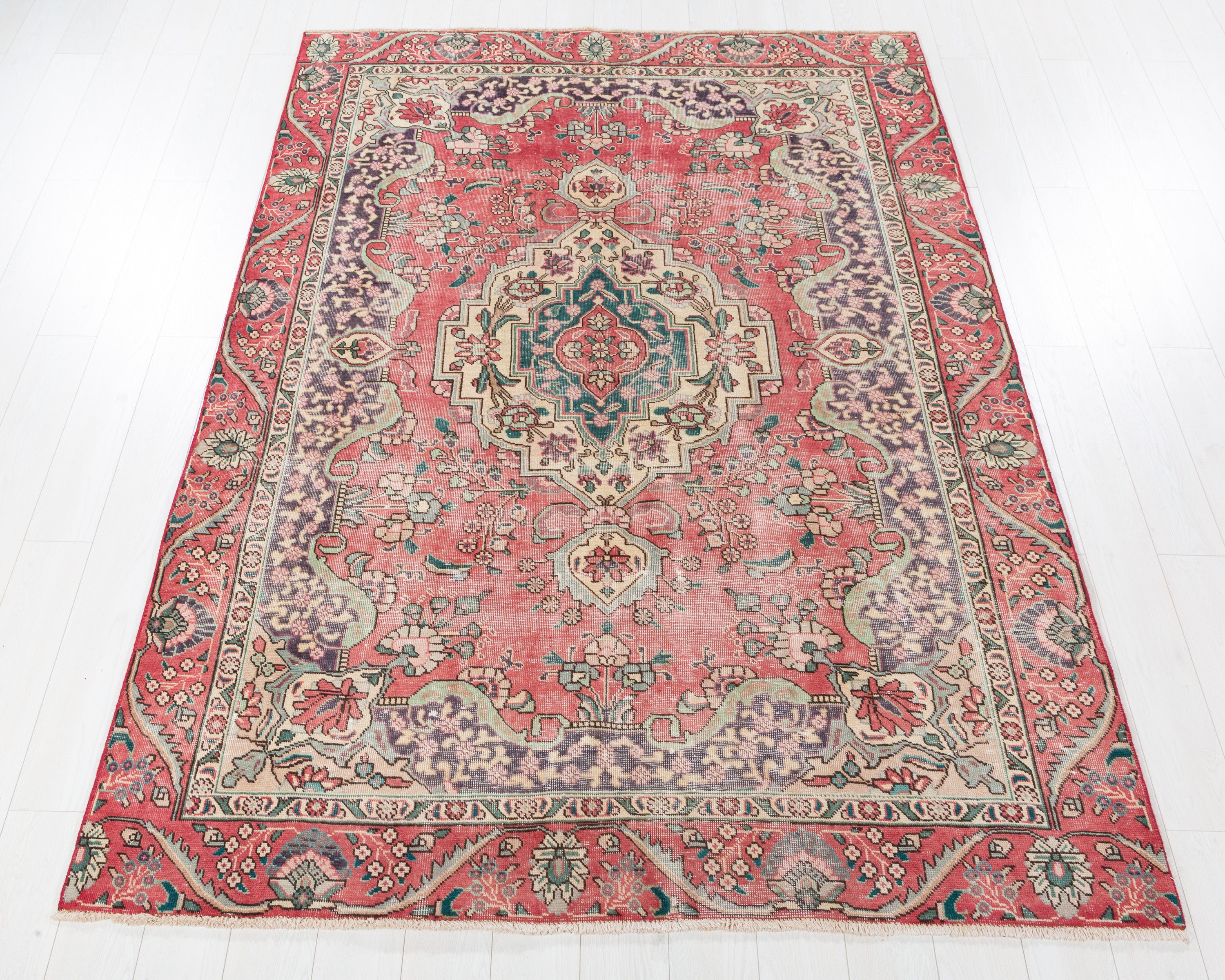 Vintage Tabriz Faded pink-red and beige Traditional Rug, 6x9 – 8' 11" x 6' 1" (273 x 185 cm) – main view