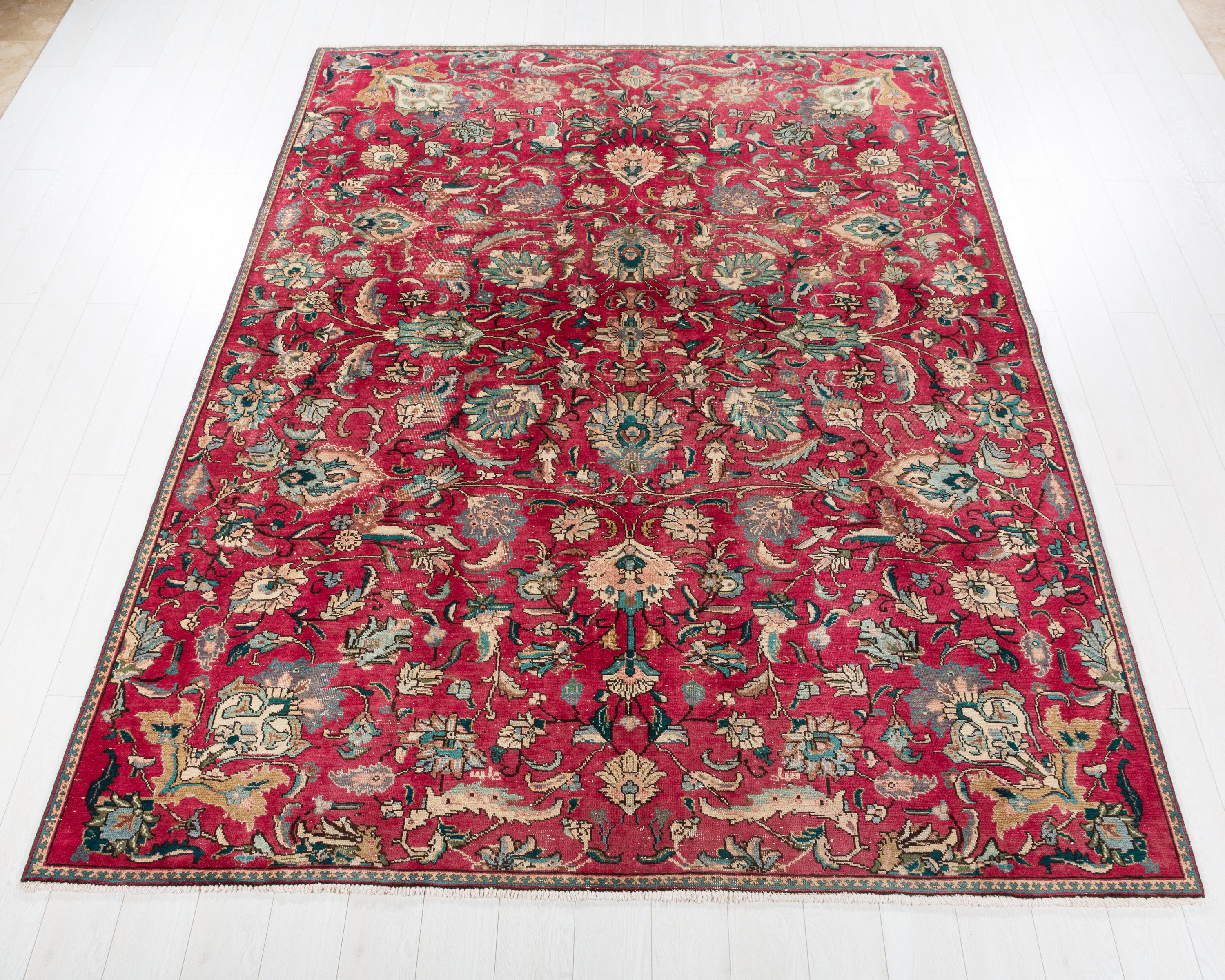 Vintage Tabriz Magenta and navy Allover Rug, 7x10 – 9' 8" x 7' 5" (295 x 227 cm) – main view