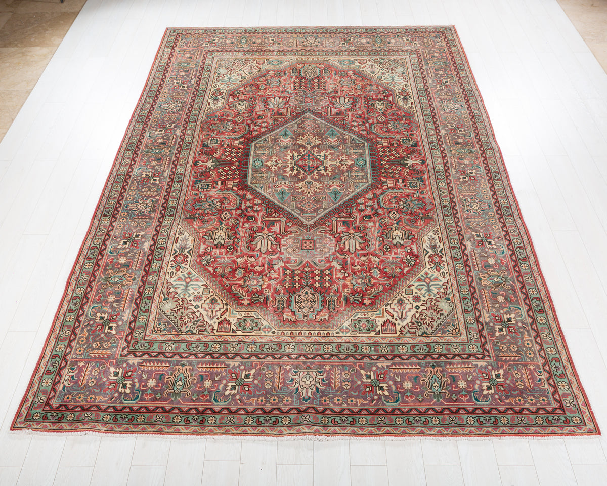 Collectible Vintage Tabriz Red Floral Rug, 8x11 – 10' 11" x 7' 11" (333 x 241 cm) – main view