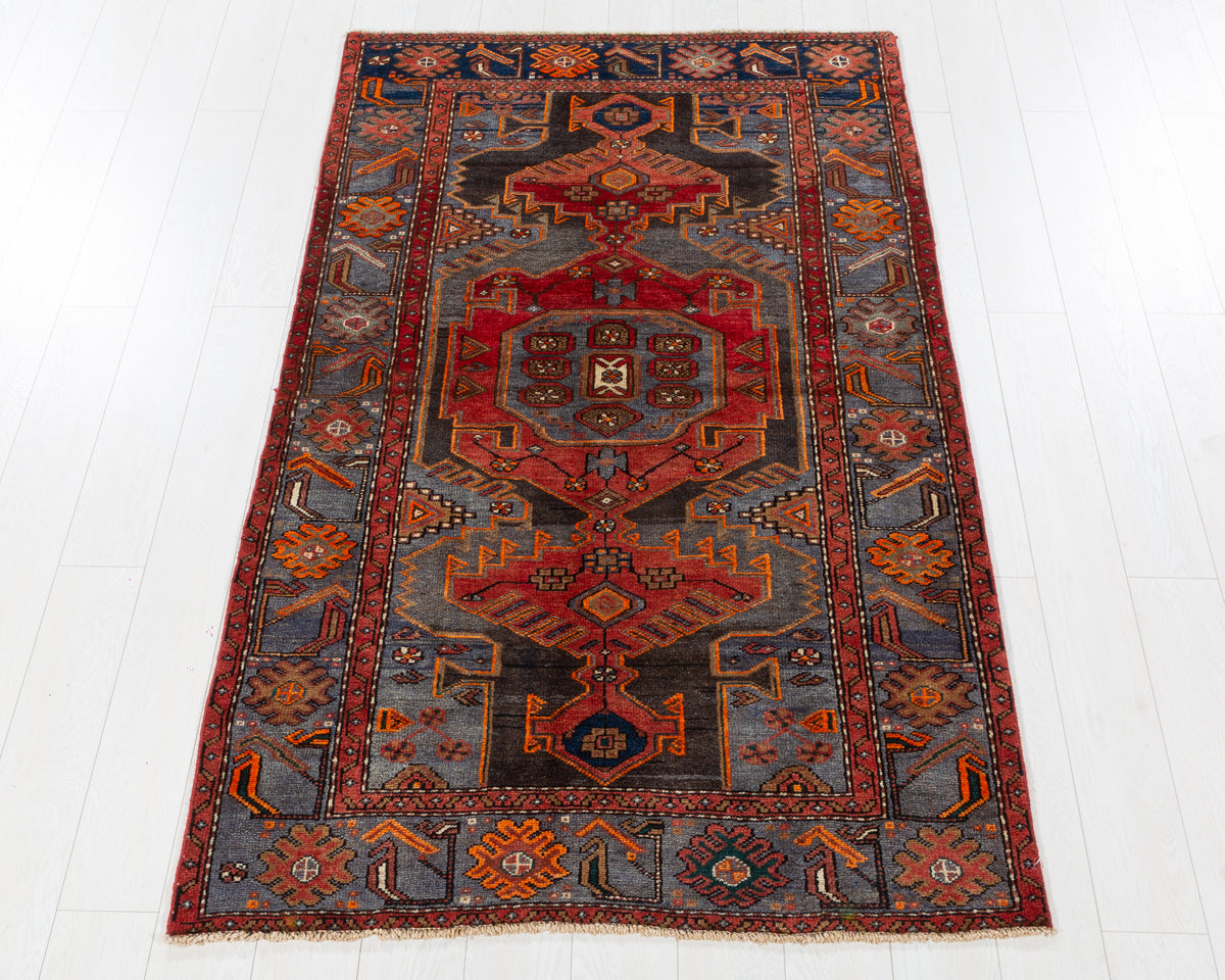 Collectible Vintage Tarom Red and blue Geometric Rug, 4x7 – 6' 10" x 4' 0" (209 x 122 cm) – main view