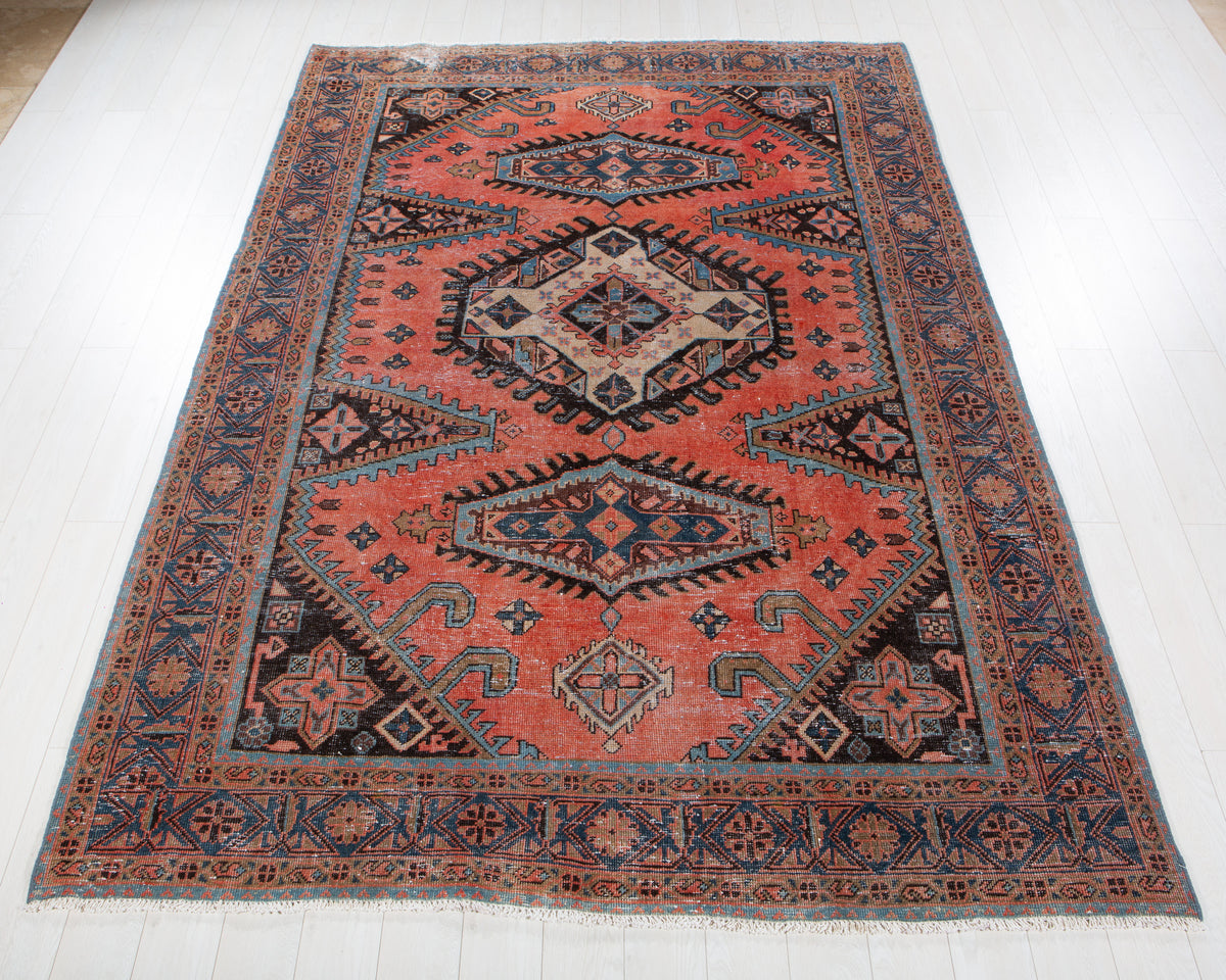 Collectible Vintage Viss Orange-Red Geometric Rug, 7x10 – 10' 6" x 7' 1" (320 x 216 cm) – main view