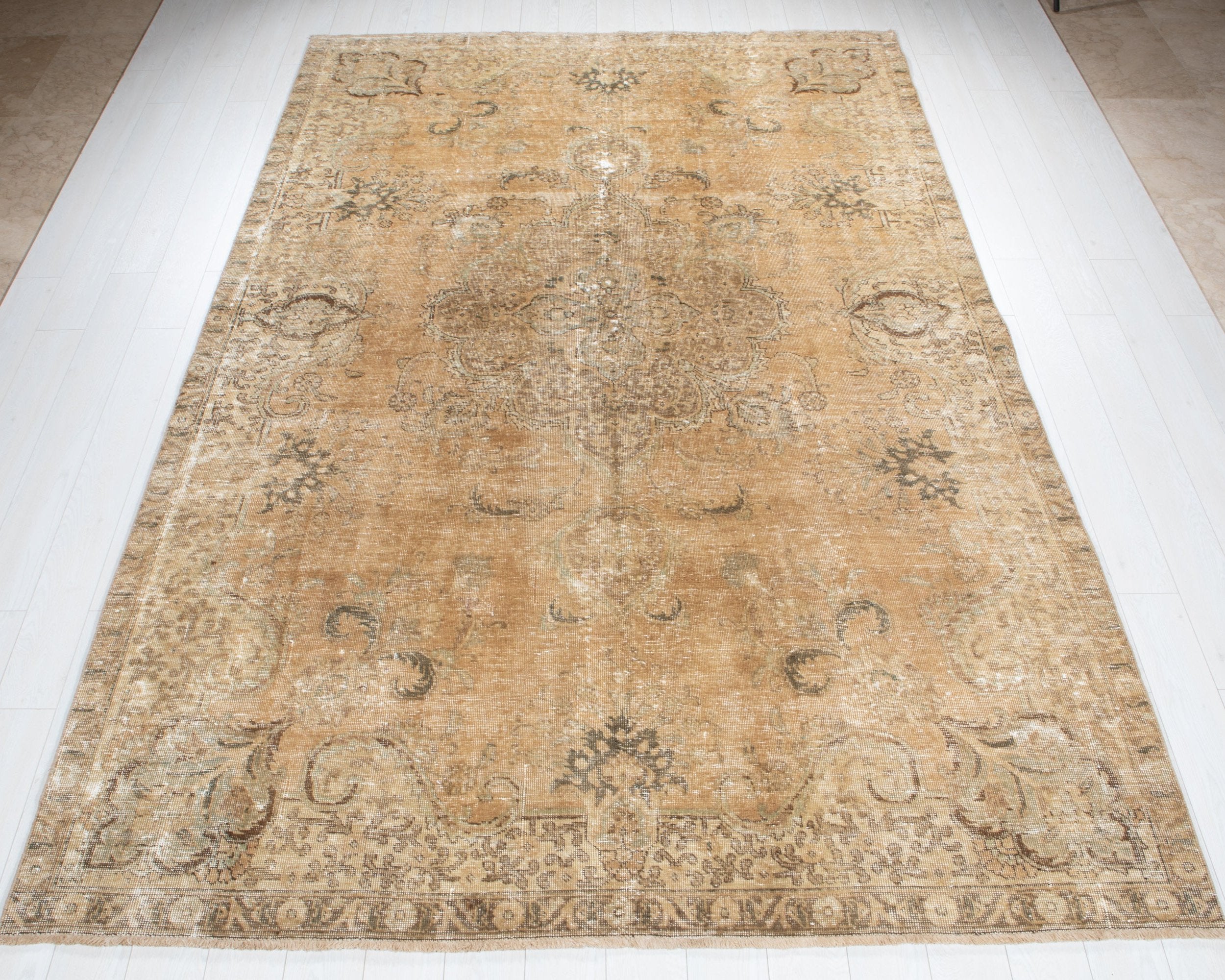Hand-Knotted Vintage Large Wool Area Rug Faded – 10' 10" x 7' 3" (332 x 221 cm) - Yasi & Fara