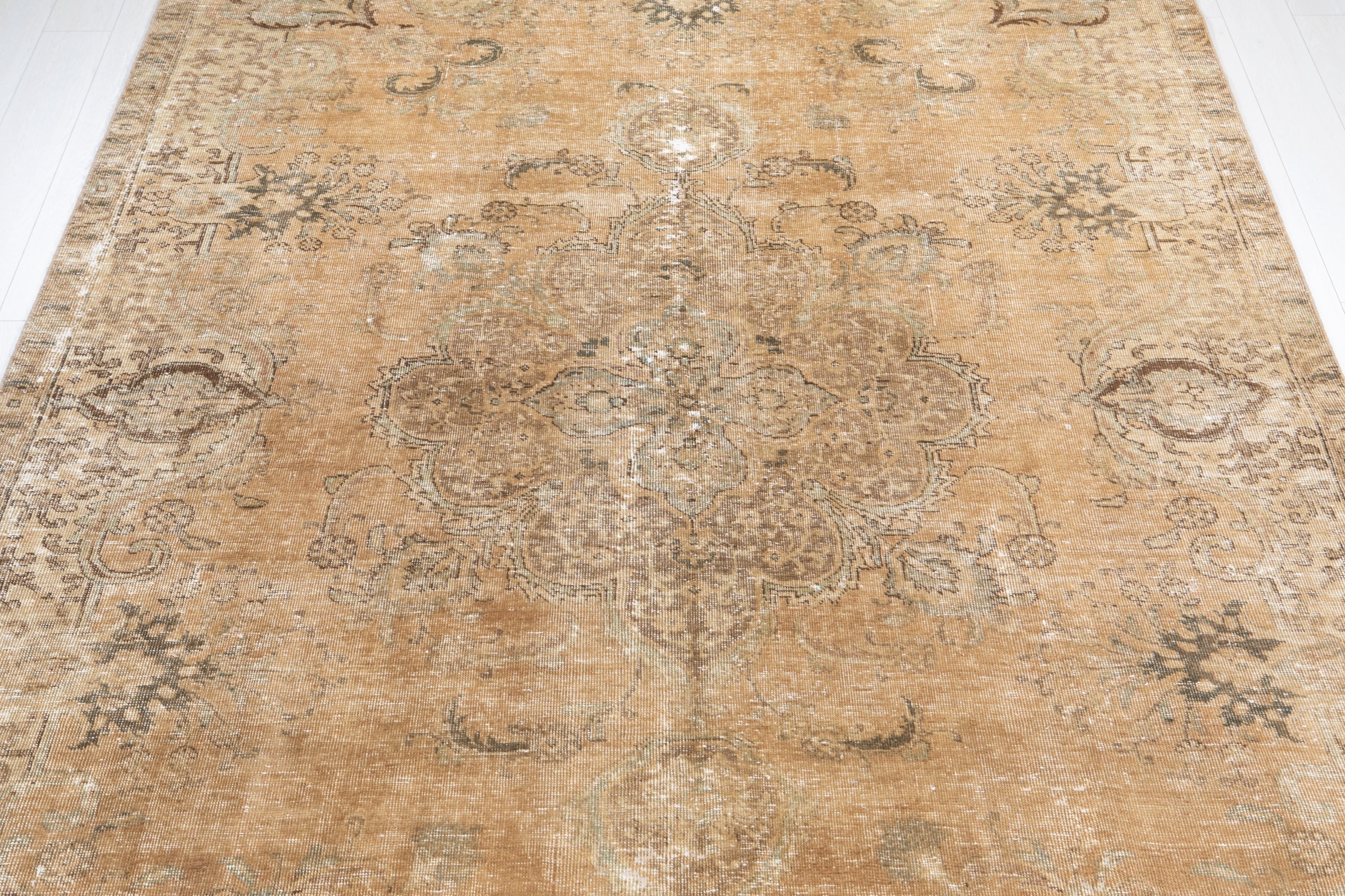 Hand-Knotted Vintage Large Wool Area Rug Faded – 10' 10" x 7' 3" (332 x 221 cm) - Yasi & Fara