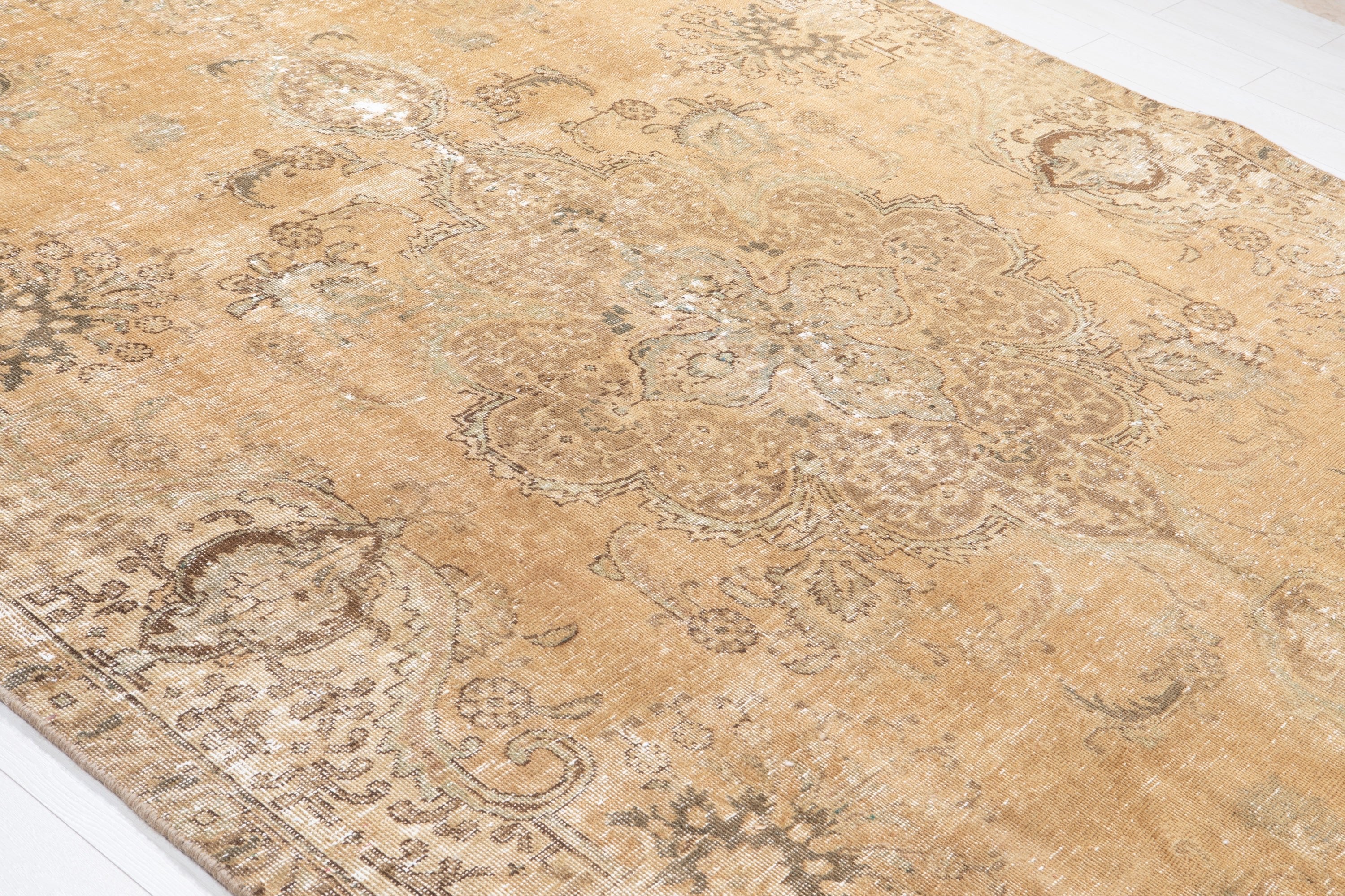 Hand-Knotted Vintage Large Wool Area Rug Faded – 10' 10" x 7' 3" (332 x 221 cm) - Yasi & Fara