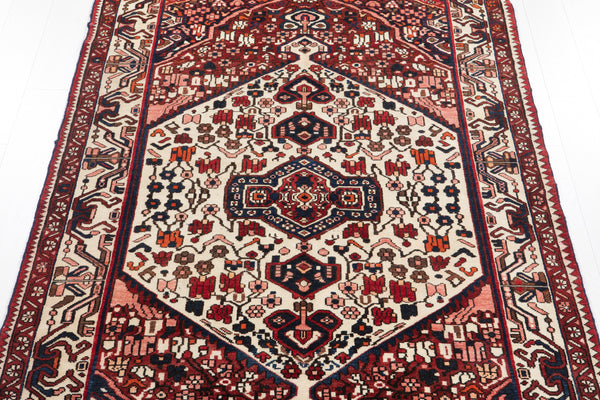 9' 5" x 5' Excellent Hand-Knotted Vintage Red Beige Tribal Rug - Yasi & Fara 