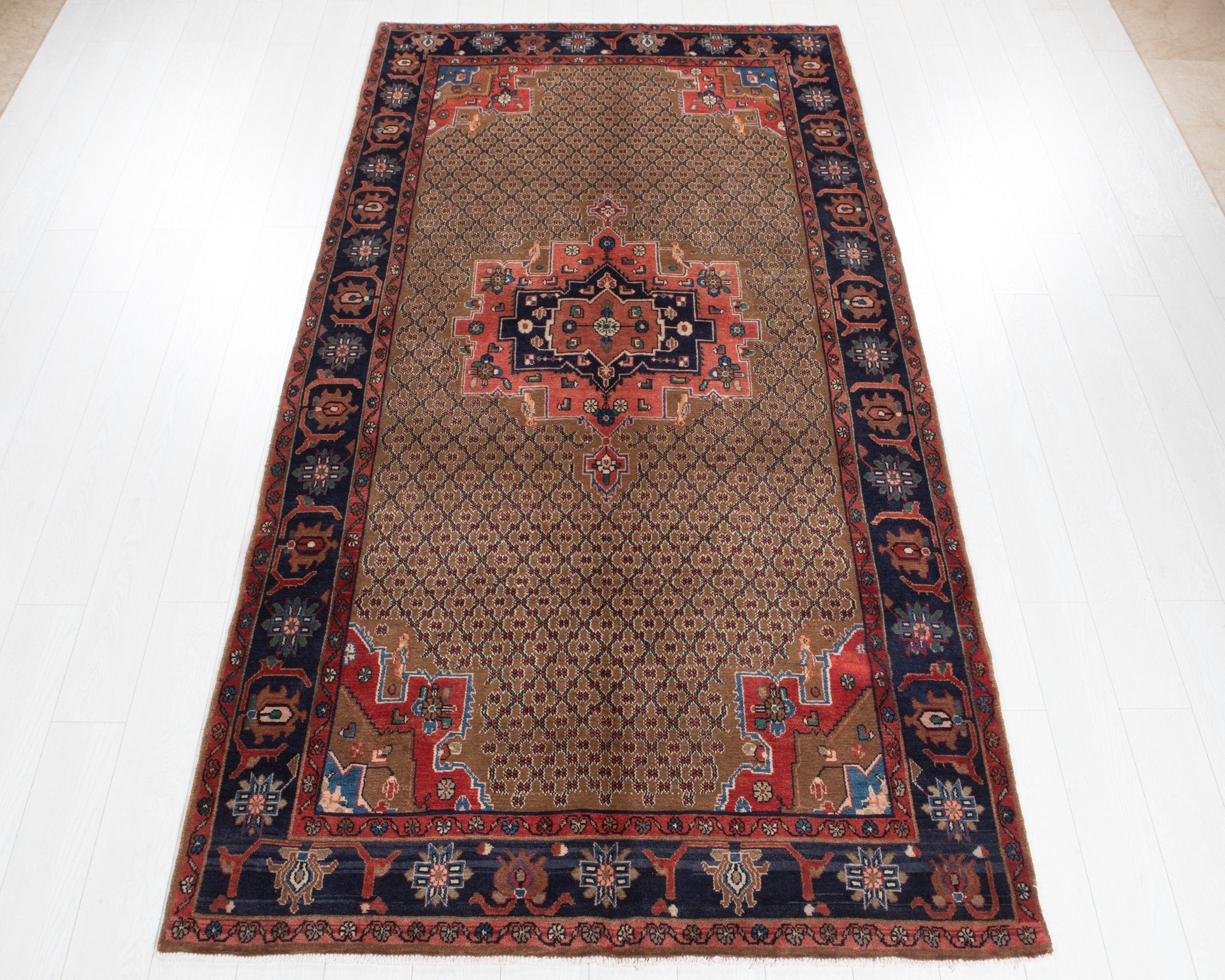 Hand-Knotted Vintage Wool Area Rug – 9' 10" x 4' 11" (300 x 151 cm) - Yasi & Fara