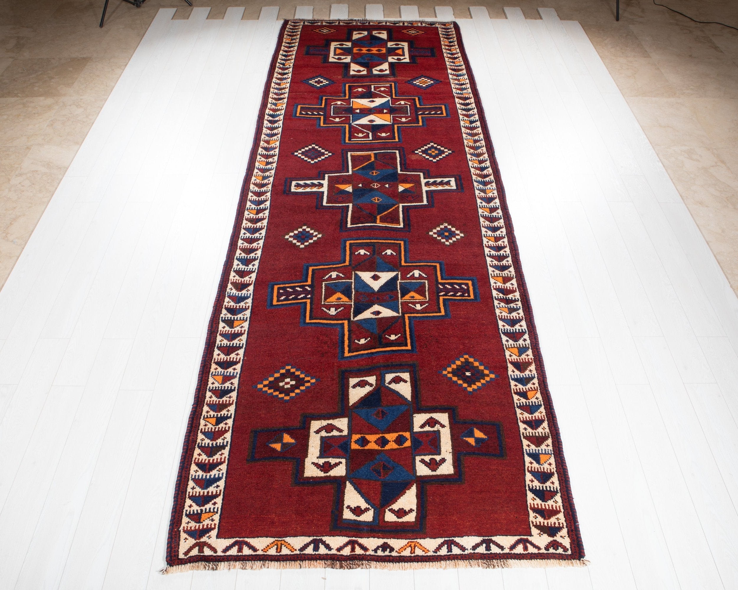 Hand-Knotted Vintage Wool Runner Rug – 14' 1" x 4' 9" (429 x 144 cm) - Yasi & Fara