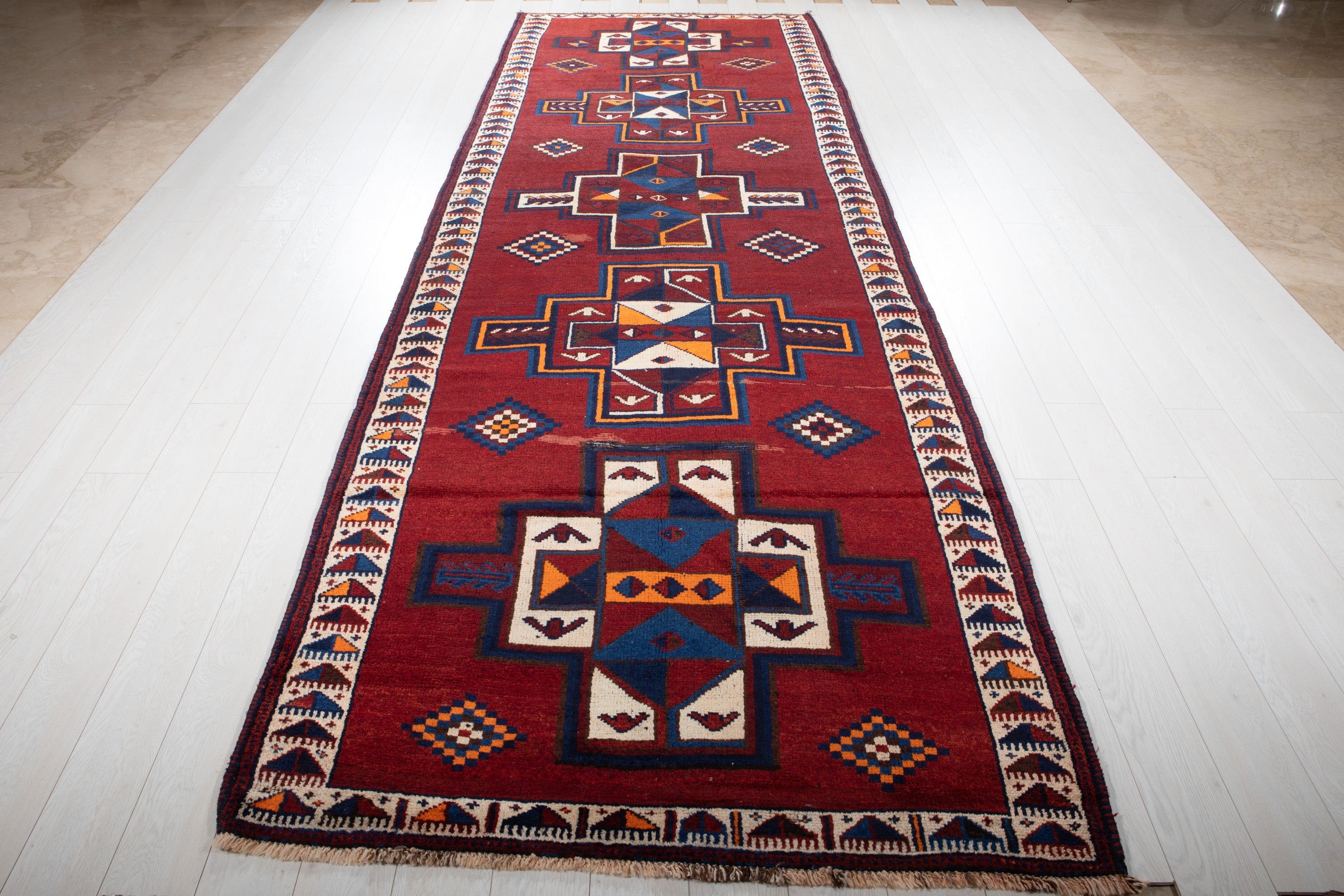 Hand-Knotted Vintage Wool Runner Rug – 14' 1" x 4' 9" (429 x 144 cm) - Yasi & Fara