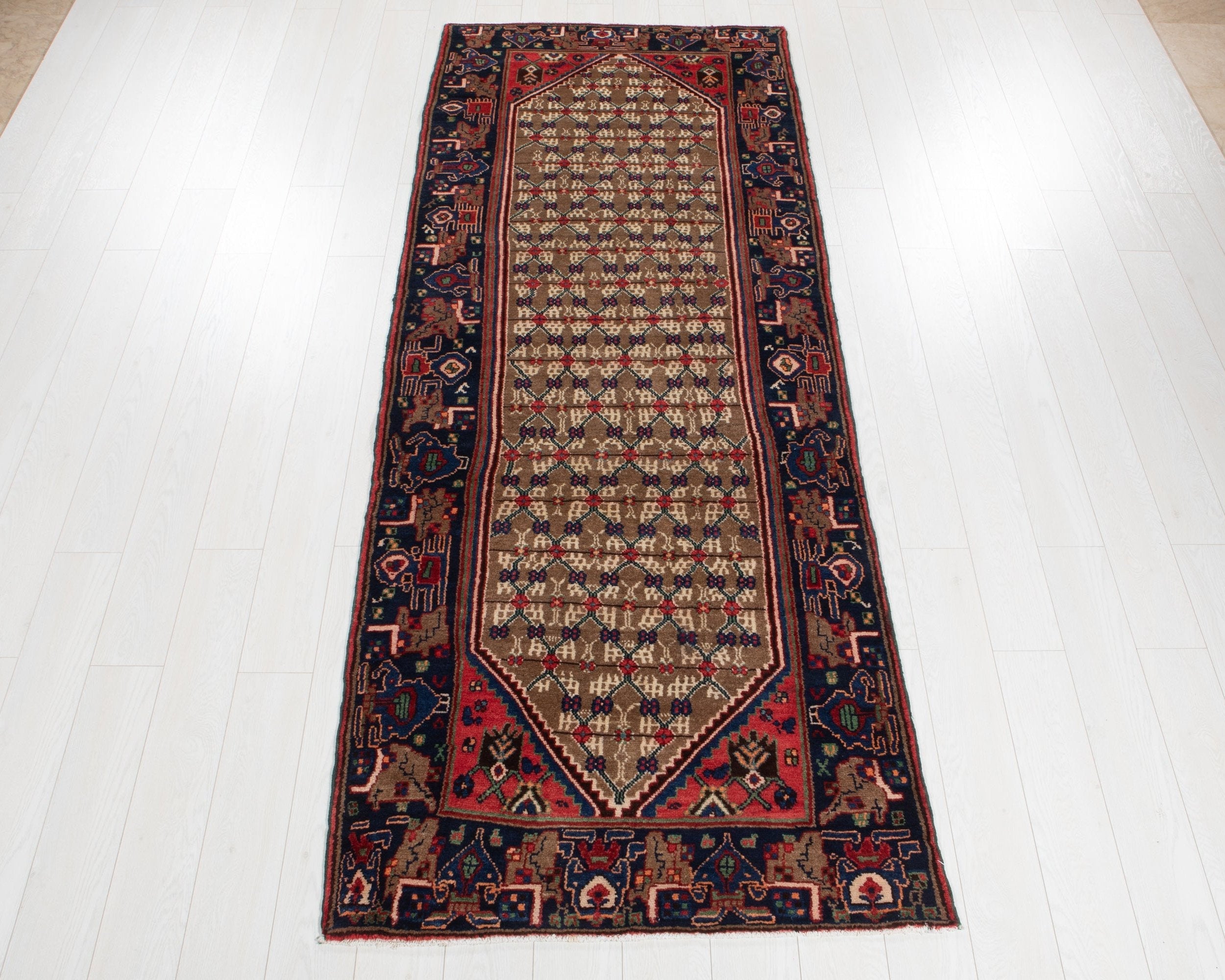 Hand-Knotted Vintage Wool Runner Rug – 9' 4" x 3' 6" (285 x 107 cm) - Yasi & Fara