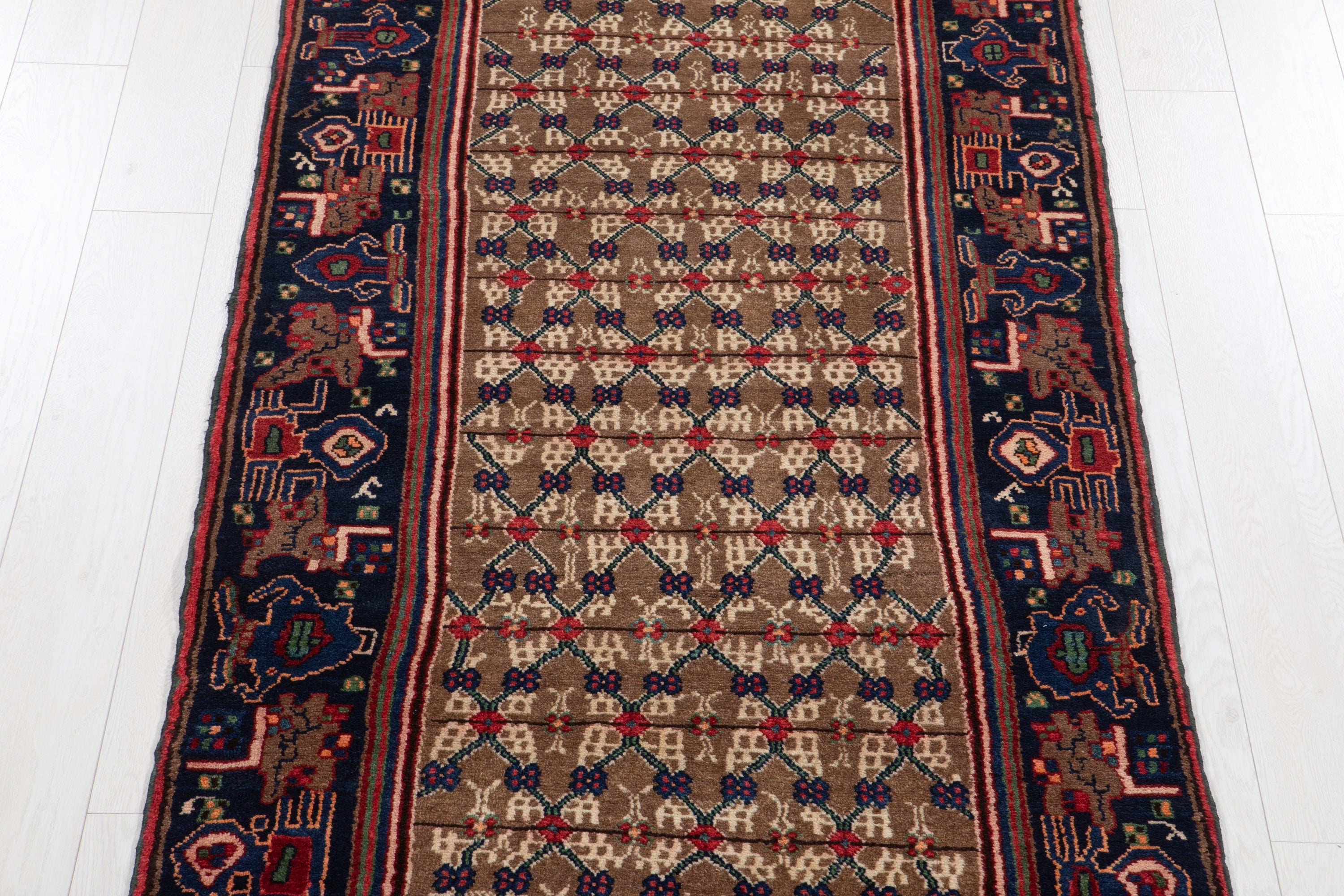 Hand-Knotted Vintage Wool Runner Rug – 9' 4" x 3' 6" (285 x 107 cm) - Yasi & Fara