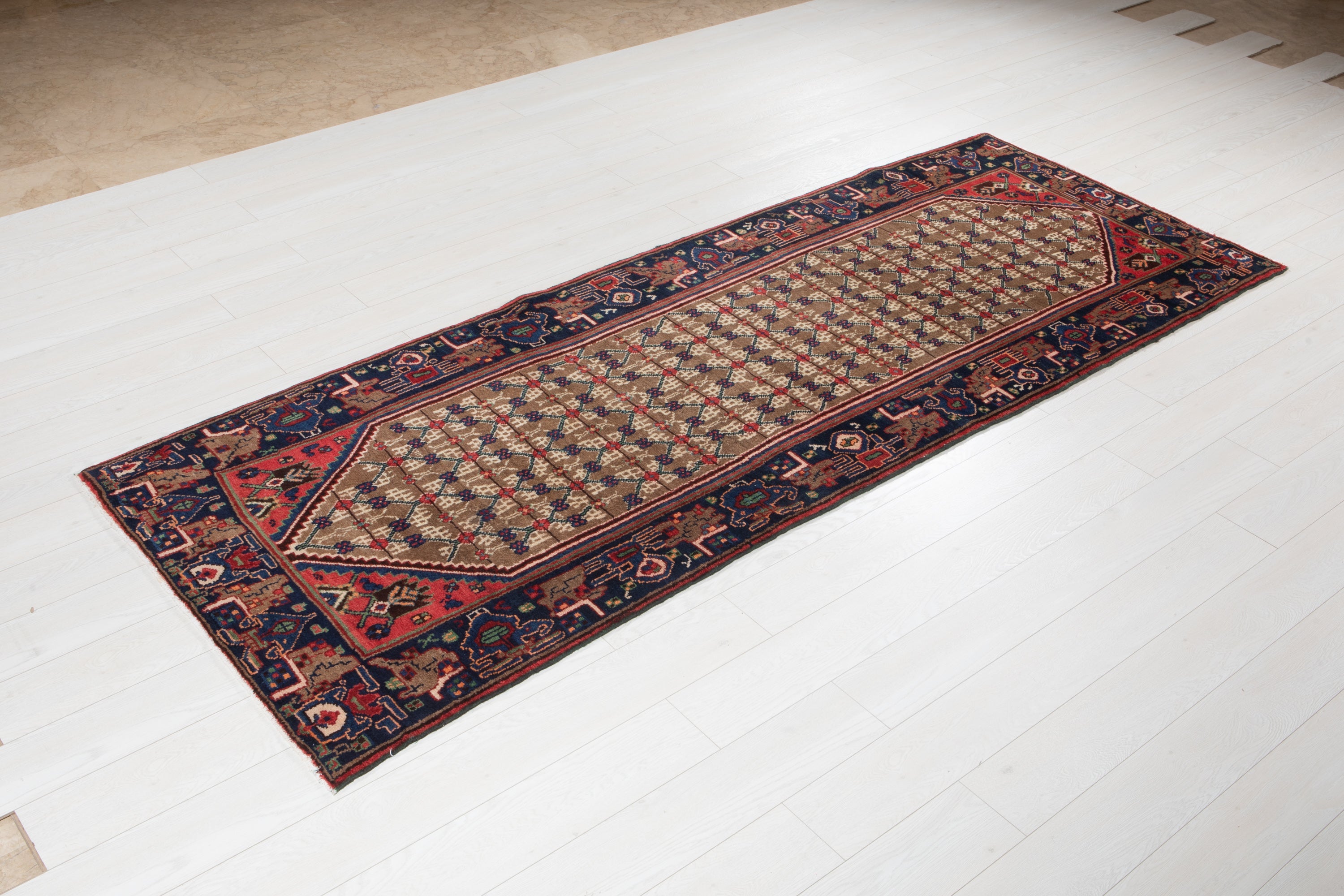 Hand-Knotted Vintage Wool Runner Rug – 9' 4" x 3' 6" (285 x 107 cm) - Yasi & Fara