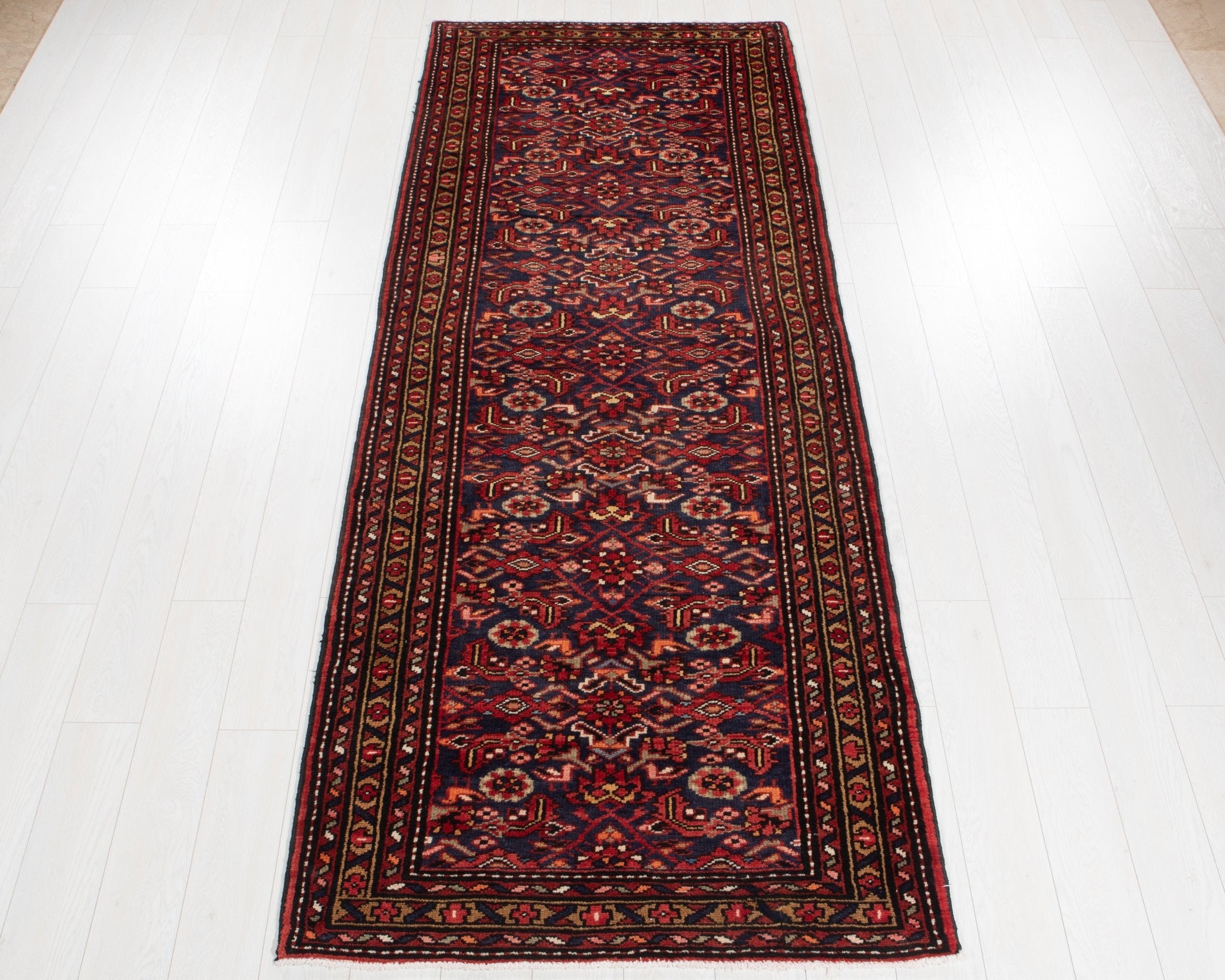 Hand-Knotted Vintage Wool Runner Rug – 9' 8" x 3' 8" (295 x 111 cm) - Yasi & Fara