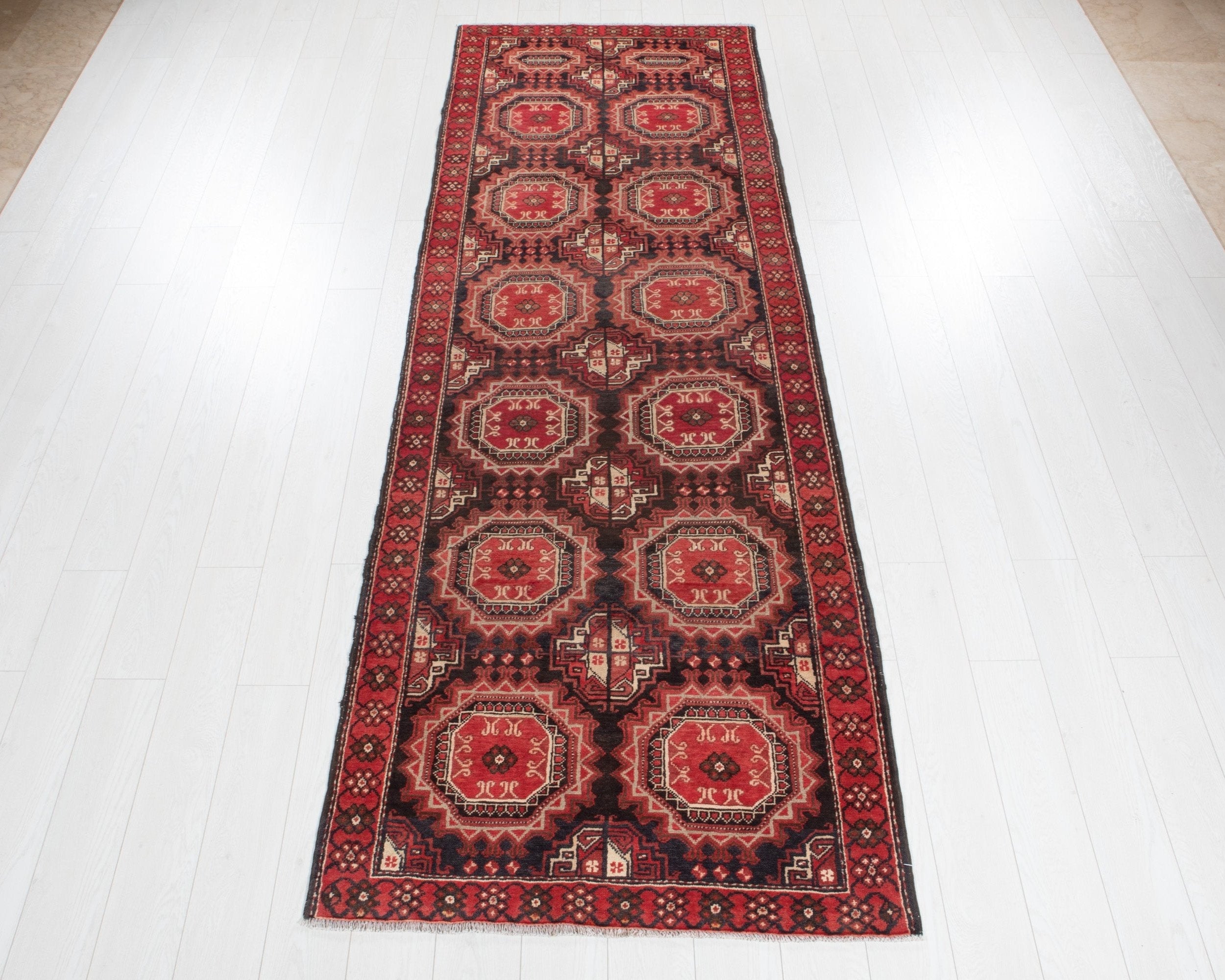 Hand-Knotted Vintage Wool Runner Rug – 10' 3" x 3' 5" (312 x 104 cm) - Yasi & Fara