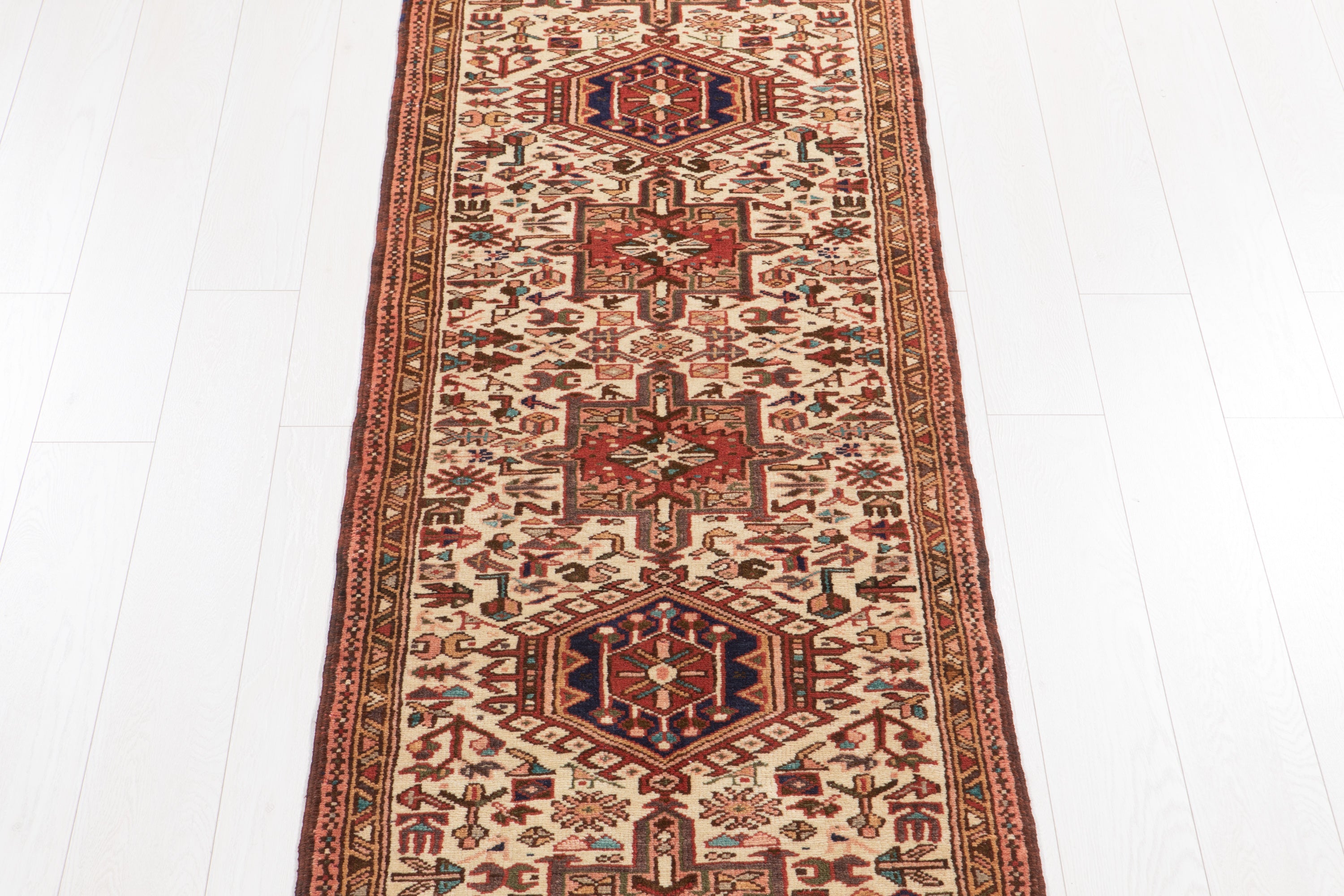 Hand-Knotted Vintage Wool Runner Rug – 12' 6" x 2' 6" (380 x 76 cm) - Yasi & Fara