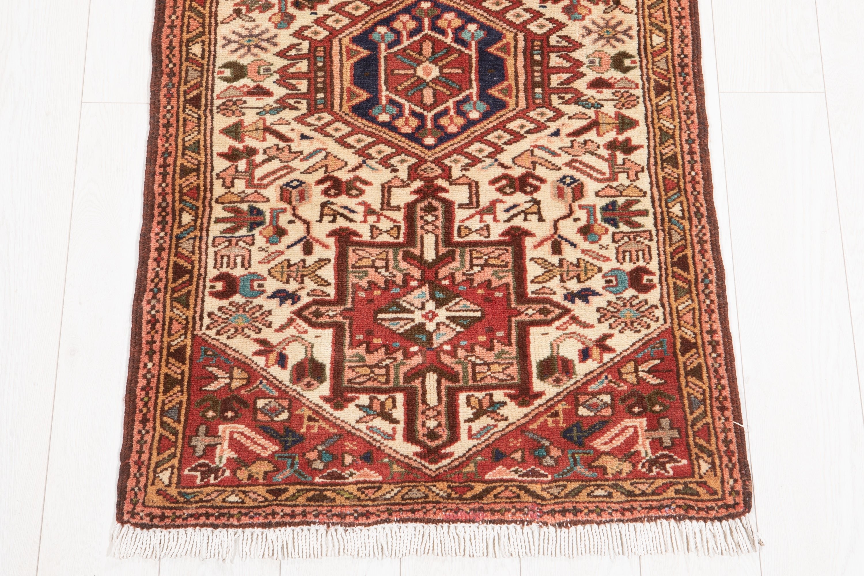 Hand-Knotted Vintage Wool Runner Rug – 12' 6" x 2' 6" (380 x 76 cm) - Yasi & Fara
