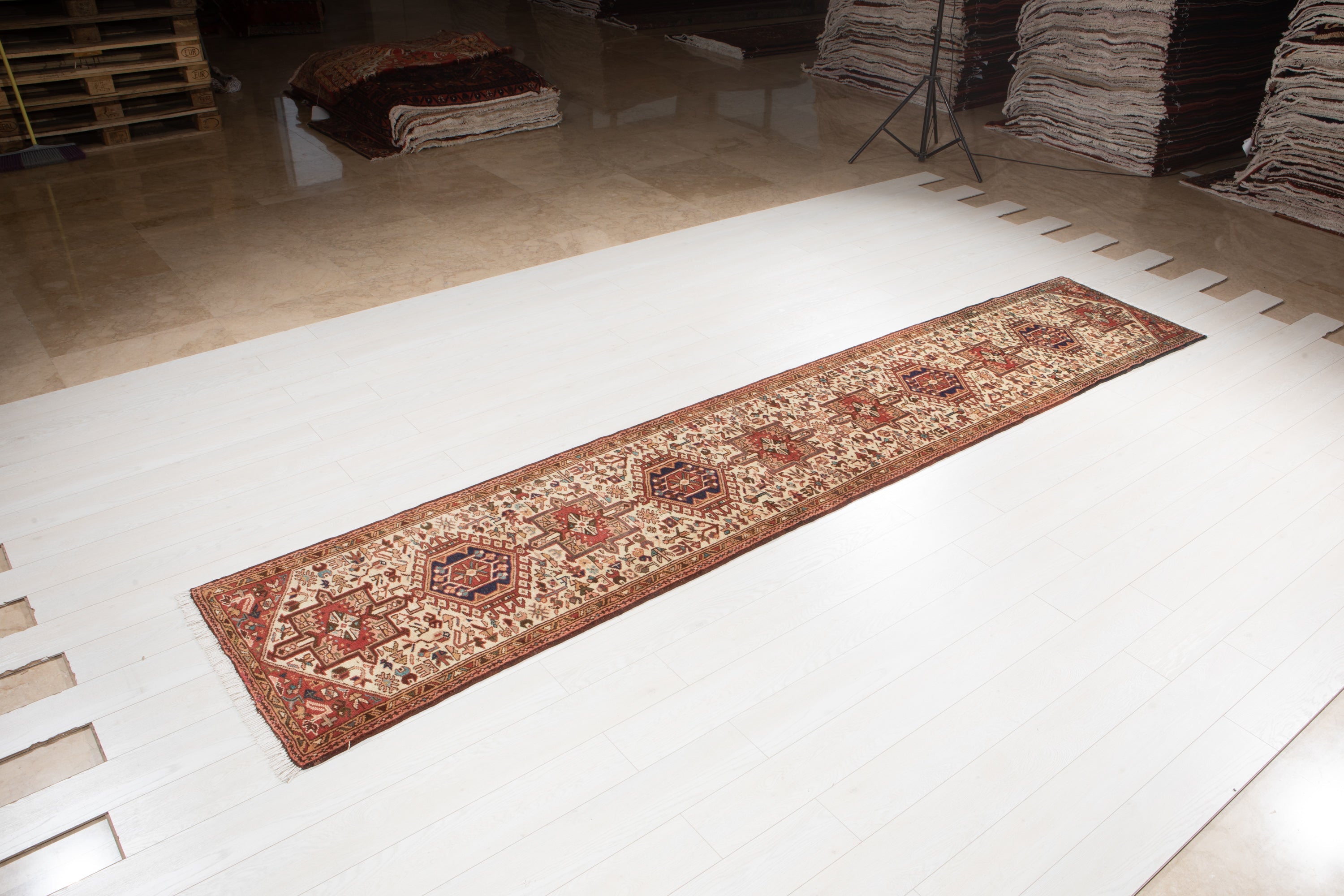 Hand-Knotted Vintage Wool Runner Rug – 12' 6" x 2' 6" (380 x 76 cm) - Yasi & Fara