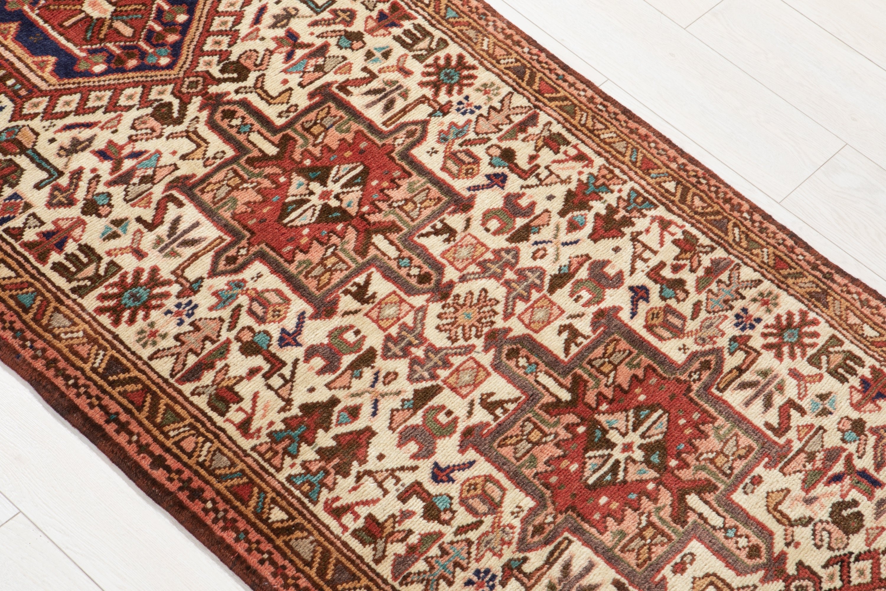 Hand-Knotted Vintage Wool Runner Rug – 12' 6" x 2' 6" (380 x 76 cm) - Yasi & Fara