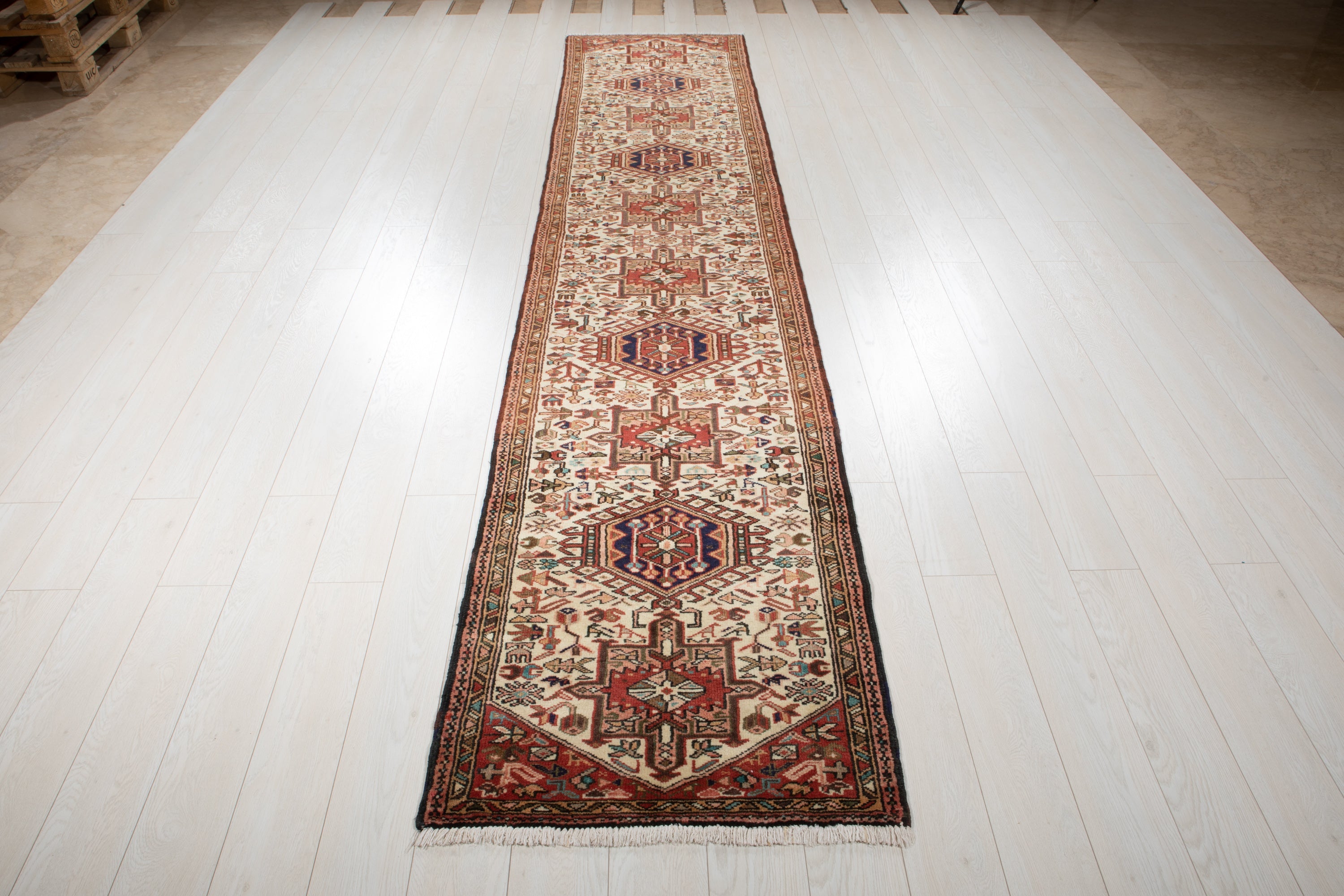 Hand-Knotted Vintage Wool Runner Rug – 12' 6" x 2' 6" (380 x 76 cm) - Yasi & Fara