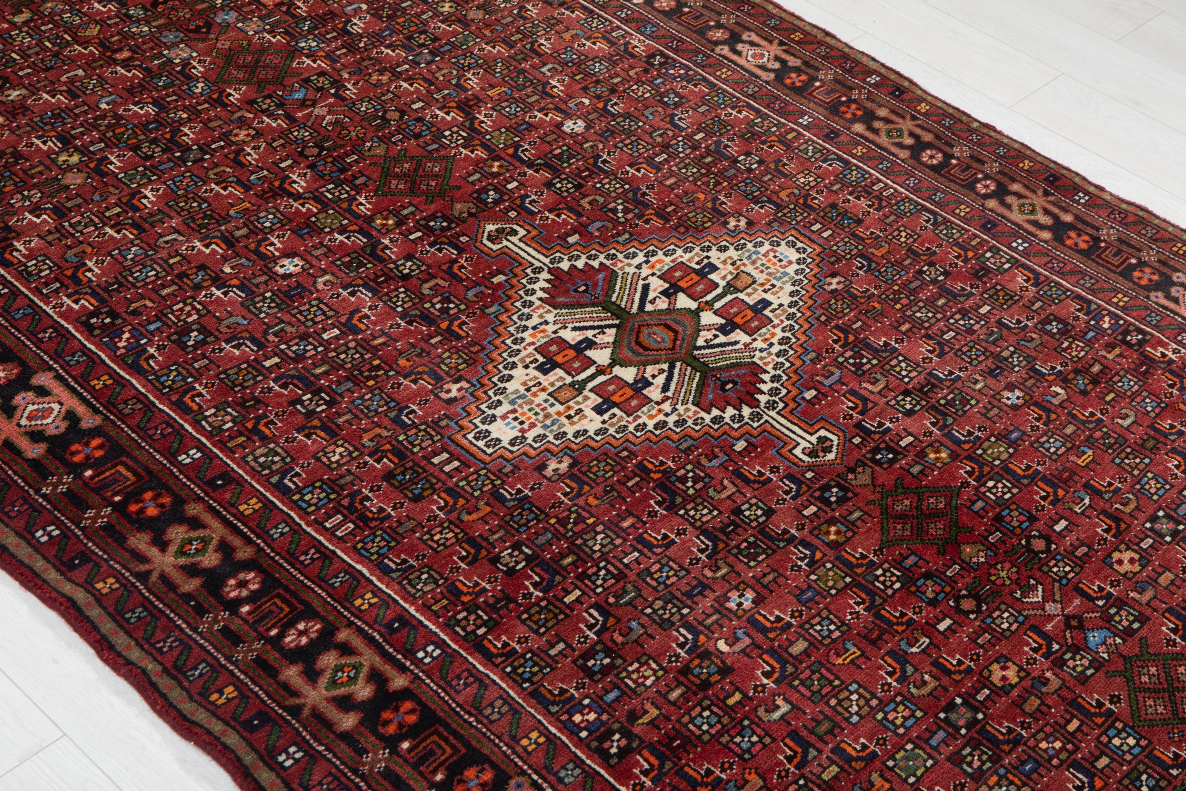 Hand-Knotted Vintage Wool Area Rug – 8' x 4' 8" (245 x 144 cm) - Yasi & Fara