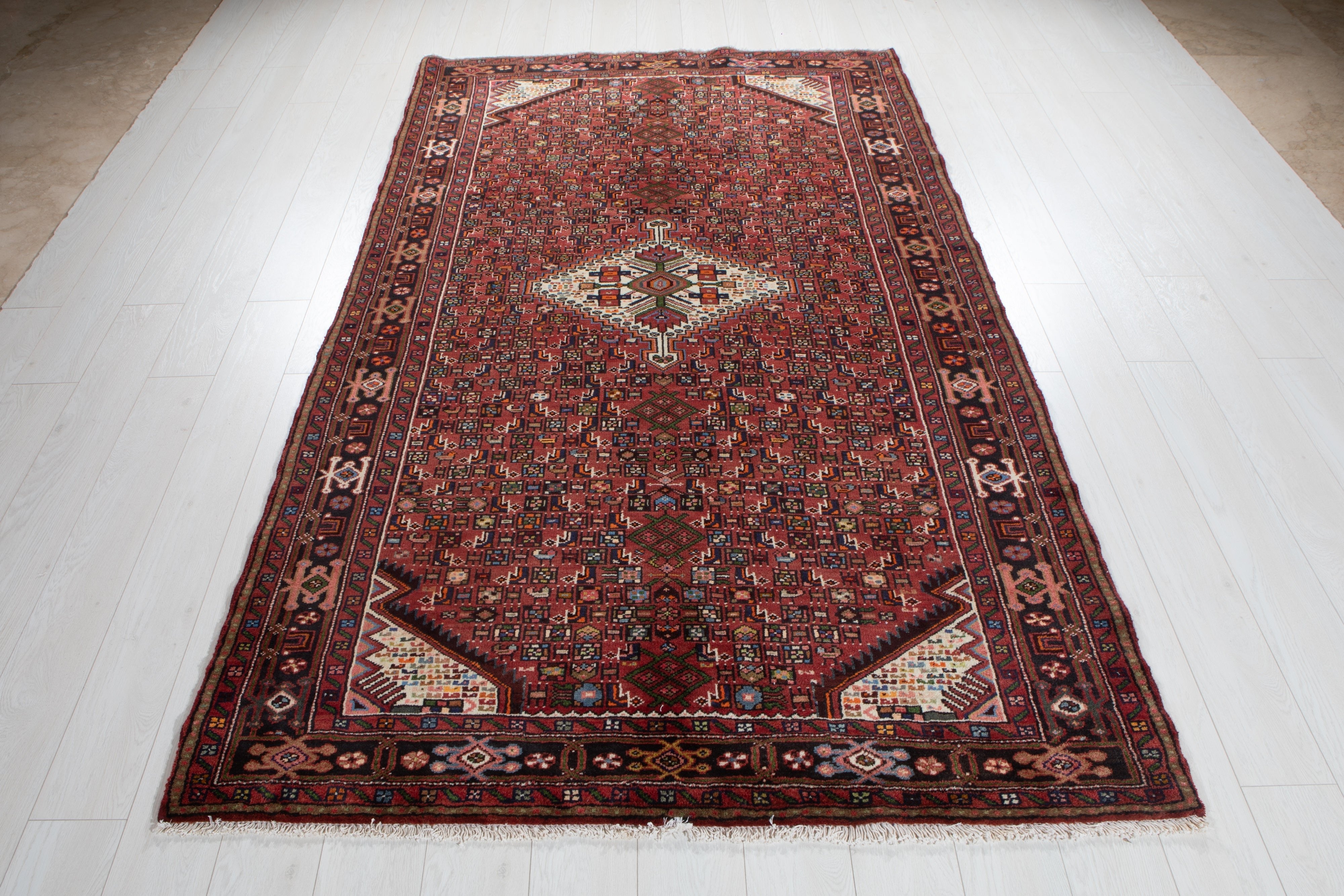 Hand-Knotted Vintage Wool Area Rug – 8' x 4' 8" (245 x 144 cm) - Yasi & Fara