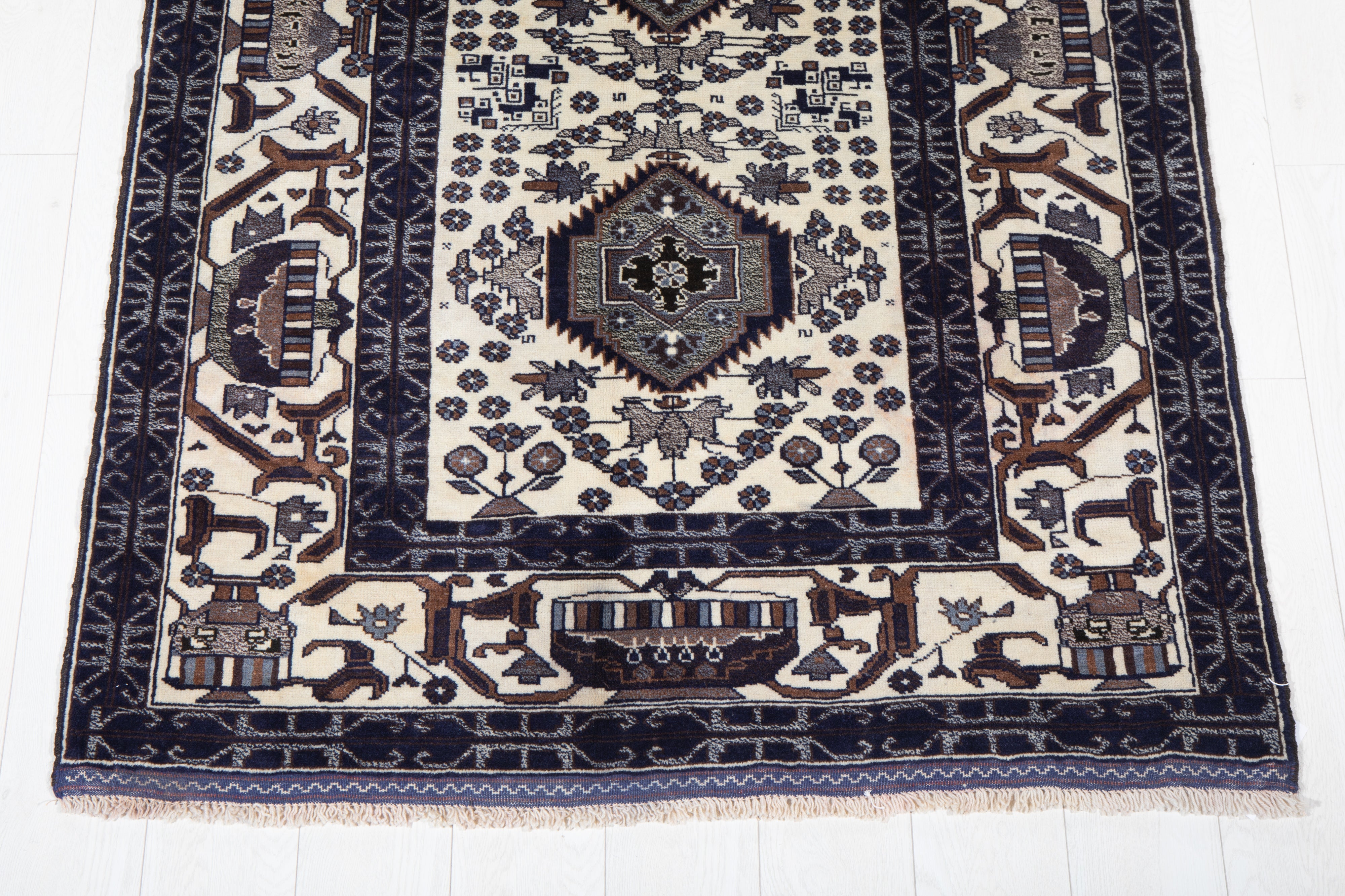 Hand-Knotted Vintage Wool Area Rug – 6' 5" x 3' 11" (194 x 118 cm) - Yasi & Fara
