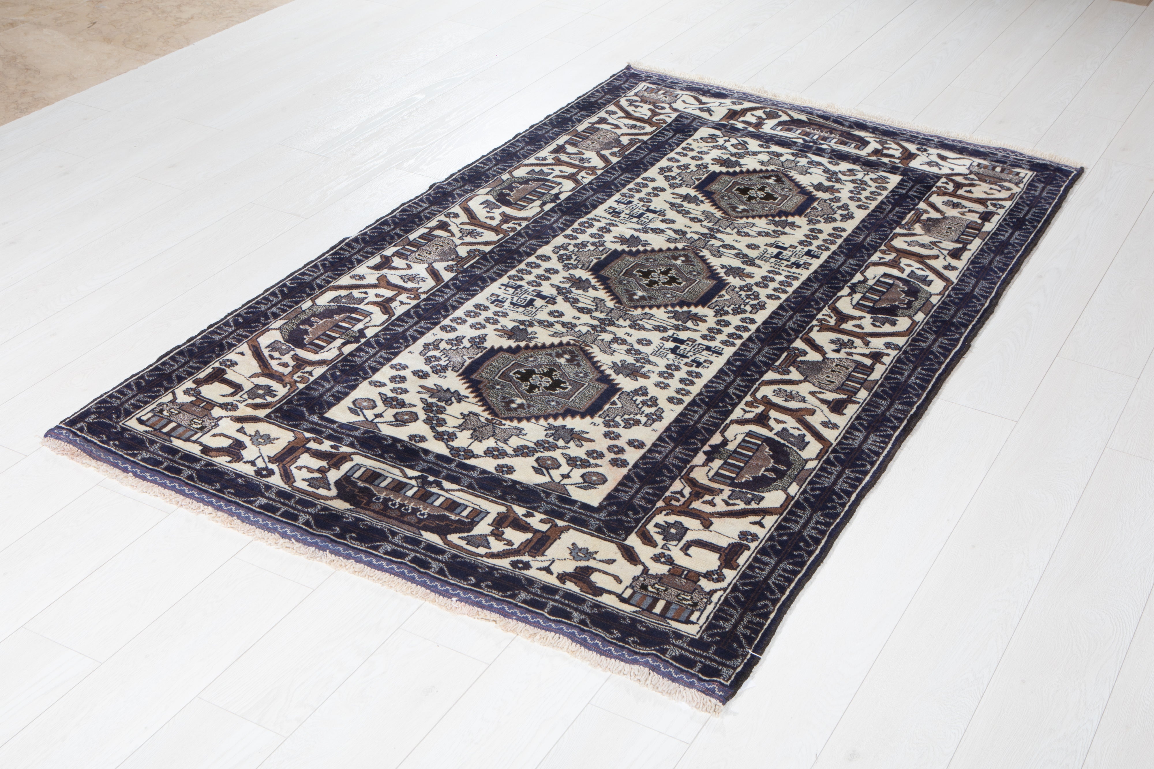 Hand-Knotted Vintage Wool Area Rug – 6' 5" x 3' 11" (194 x 118 cm) - Yasi & Fara