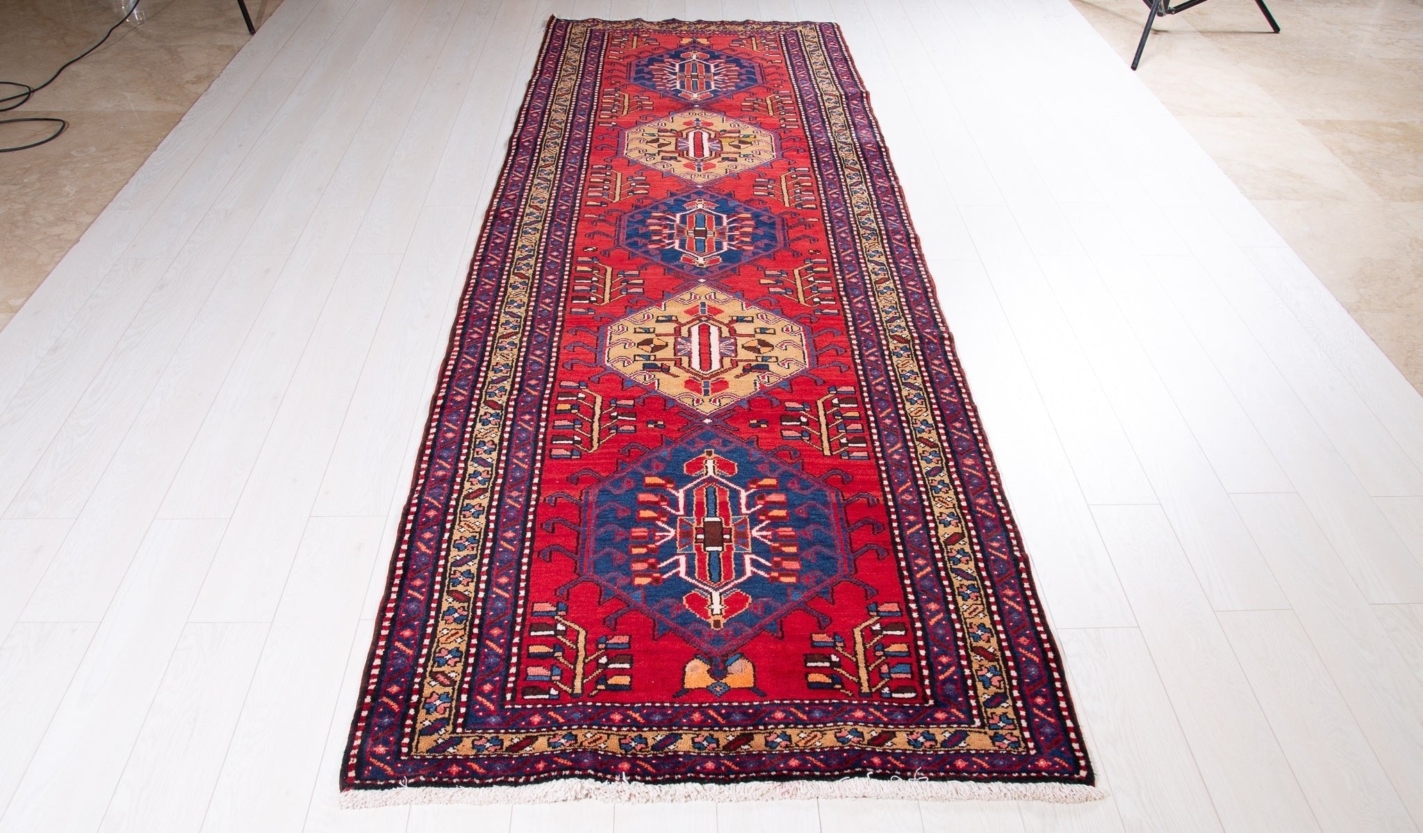 Hand-Knotted Vintage Wool Runner Rug – 10' 9" x 3' 9" (328 x 113 cm) - Yasi & Fara