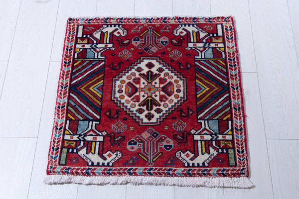  2'x 2' Pair Of Hand-Knotted Vintage Tribal Mini Rugs, , Boho Rug Discount by Yasi & Fara, Boho Rug Discount by Yasi & Fara