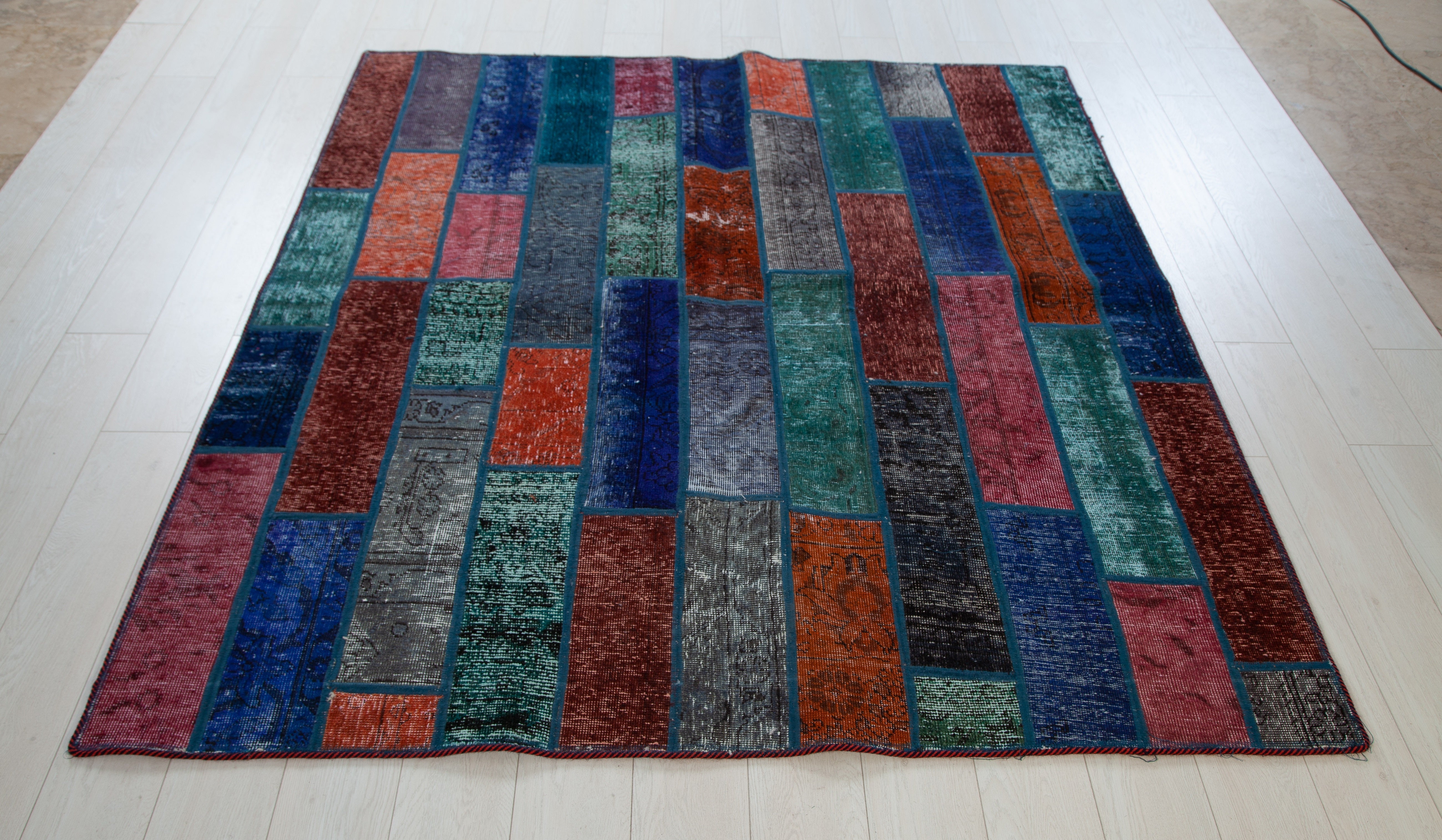 Handmade Overdyed Multi-Color Patchwork Vintage Rug – 6' 4" x 5' 7" (193 x 169 cm) - Yasi & Fara