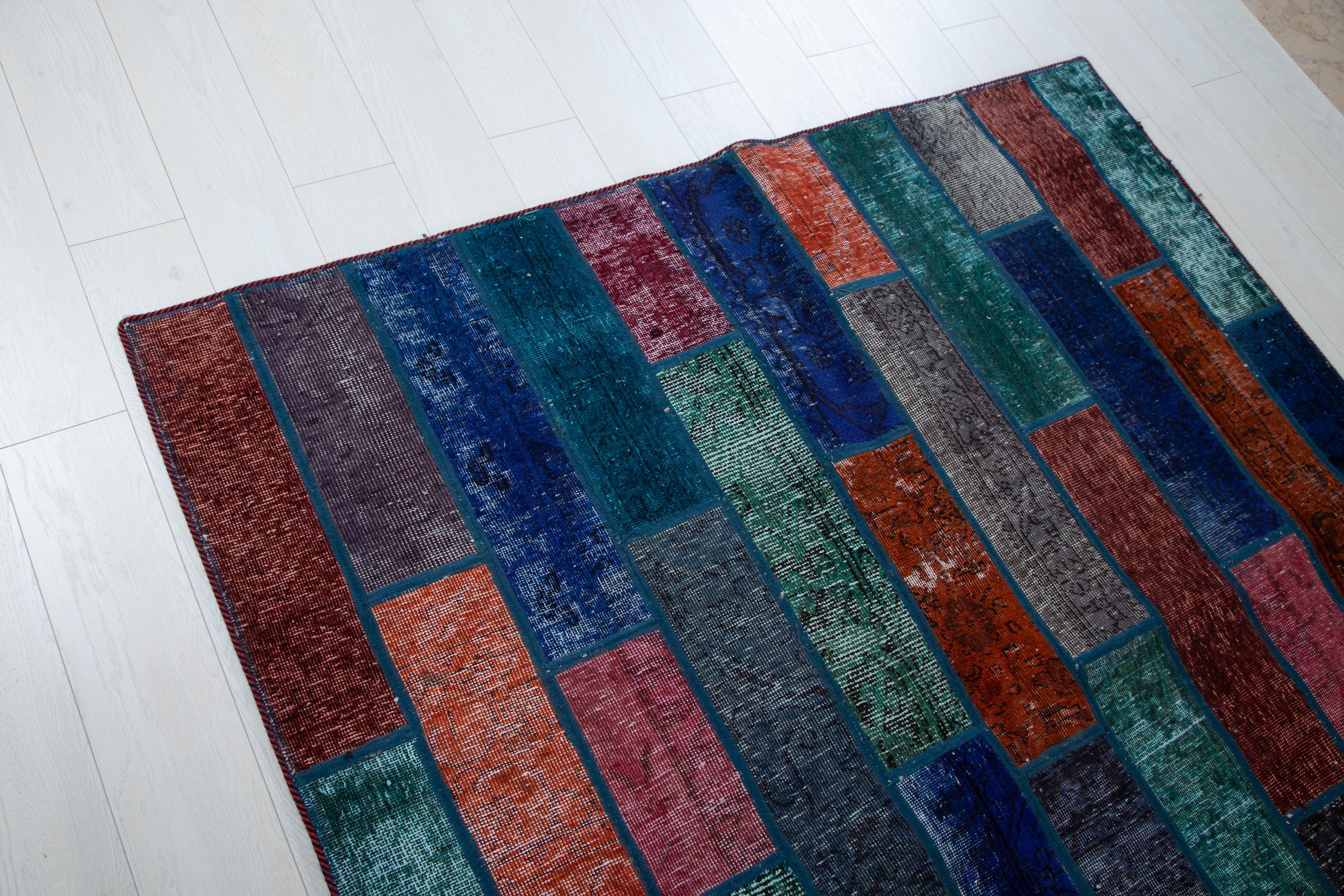 Handmade Overdyed Multi-Color Patchwork Vintage Rug – 6' 4" x 5' 7" (193 x 169 cm) - Yasi & Fara