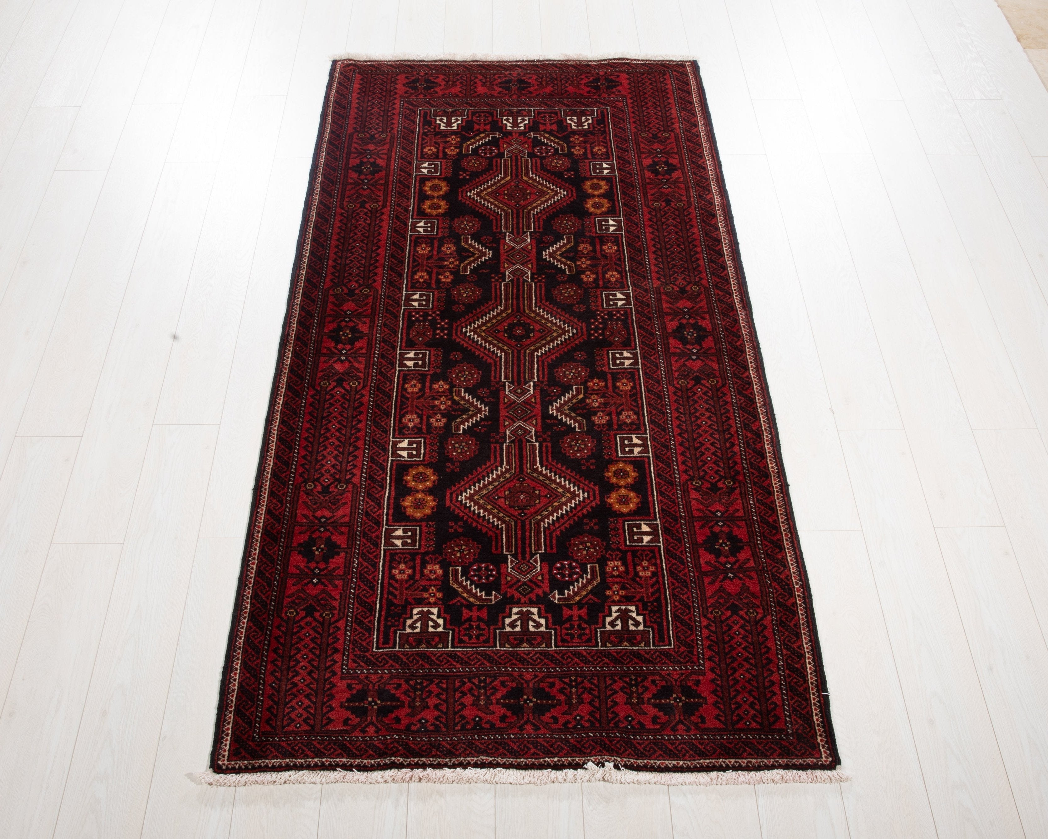 Hand-Knotted Vintage Wool Area Rug – 7' x 3' 6" (214 x 108 cm) - Yasi & Fara