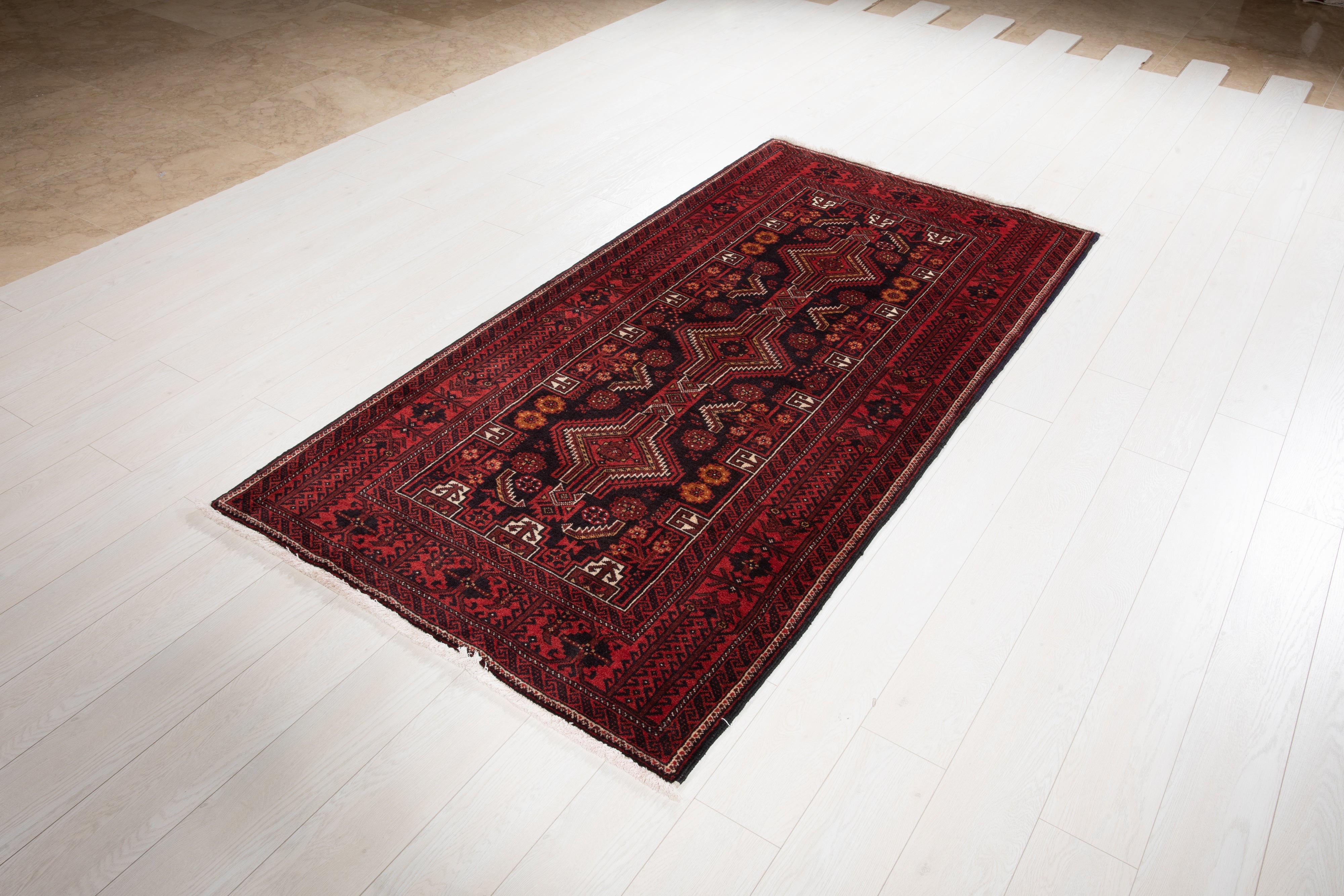 Hand-Knotted Vintage Wool Area Rug – 7' x 3' 6" (214 x 108 cm) - Yasi & Fara