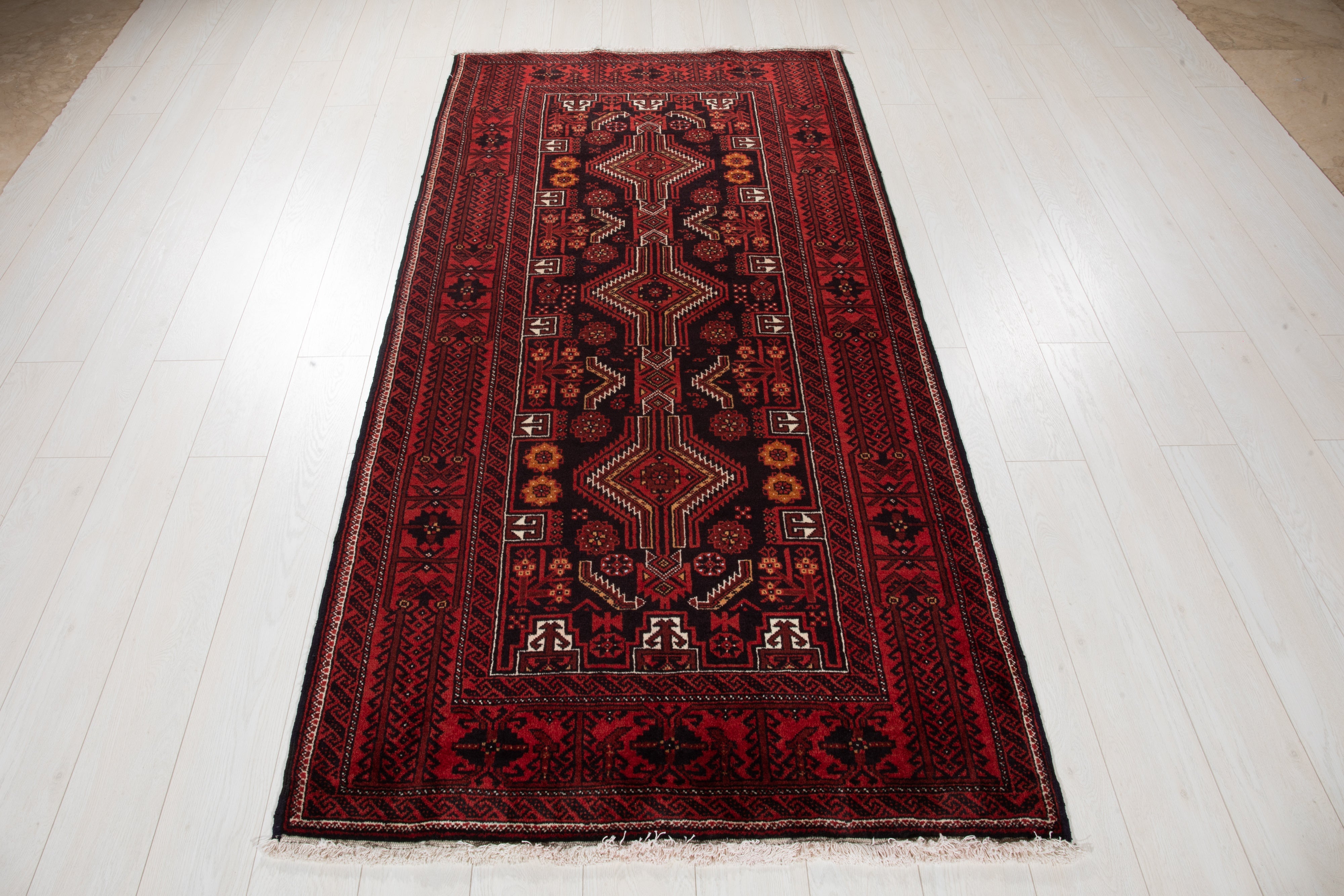 Hand-Knotted Vintage Wool Area Rug – 7' x 3' 6" (214 x 108 cm) - Yasi & Fara