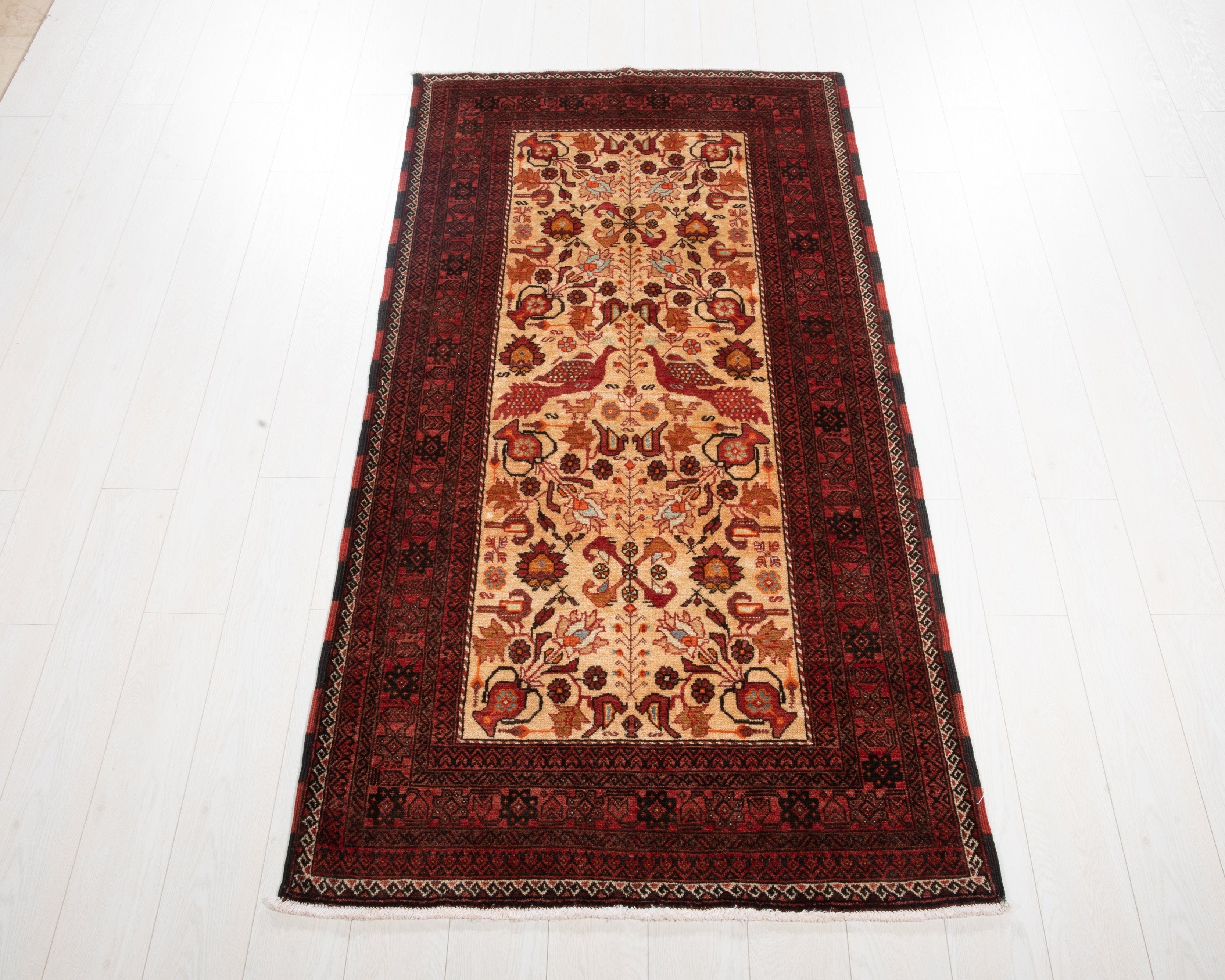 Hand-Knotted Vintage Wool Area Rug – 6' 11" x 3' 5" (212 x 106 cm) - Yasi & Fara