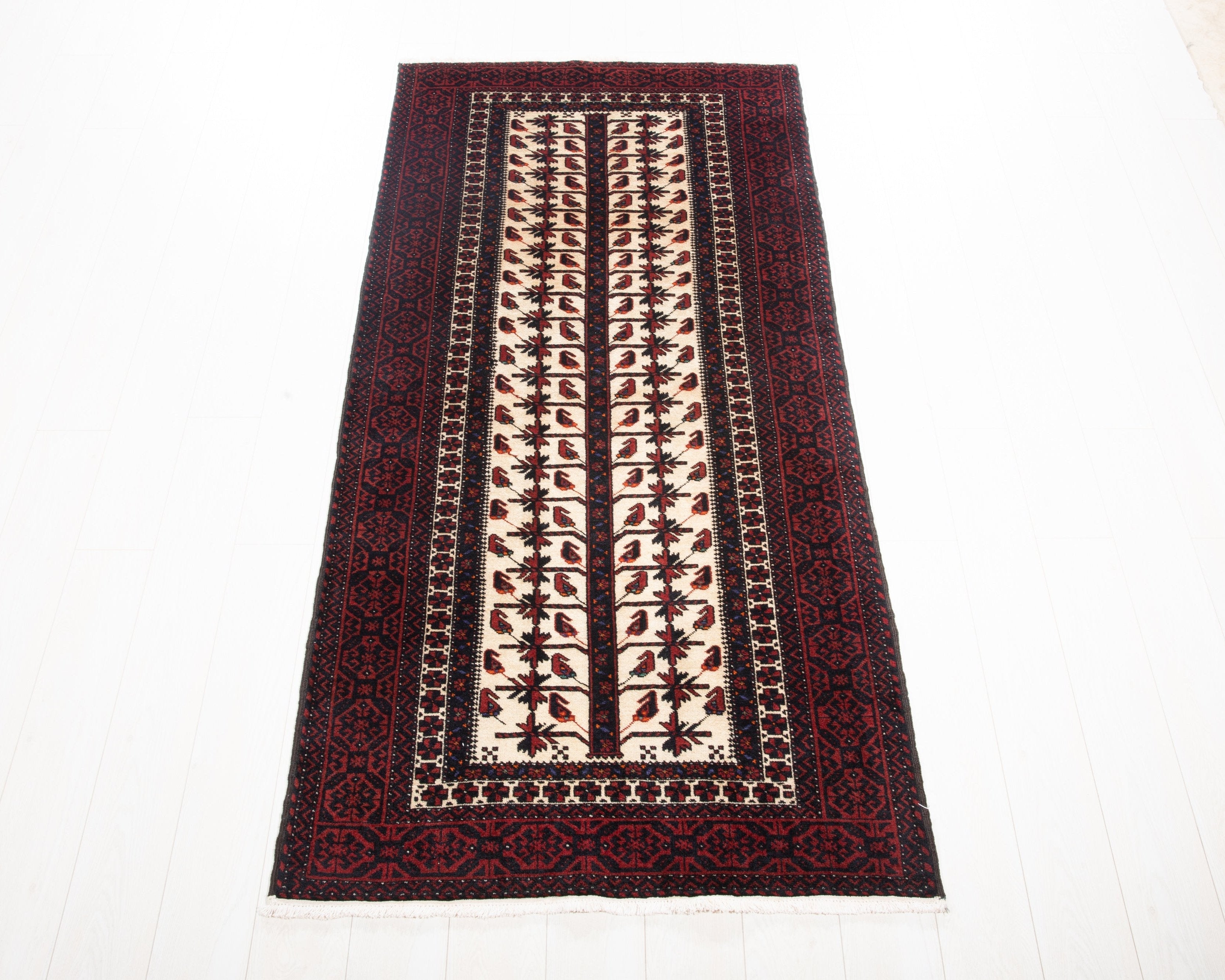 Hand-Knotted Vintage Wool Area Rug – 6' 8" x 3' 3" (204 x 100 cm) - Yasi & Fara