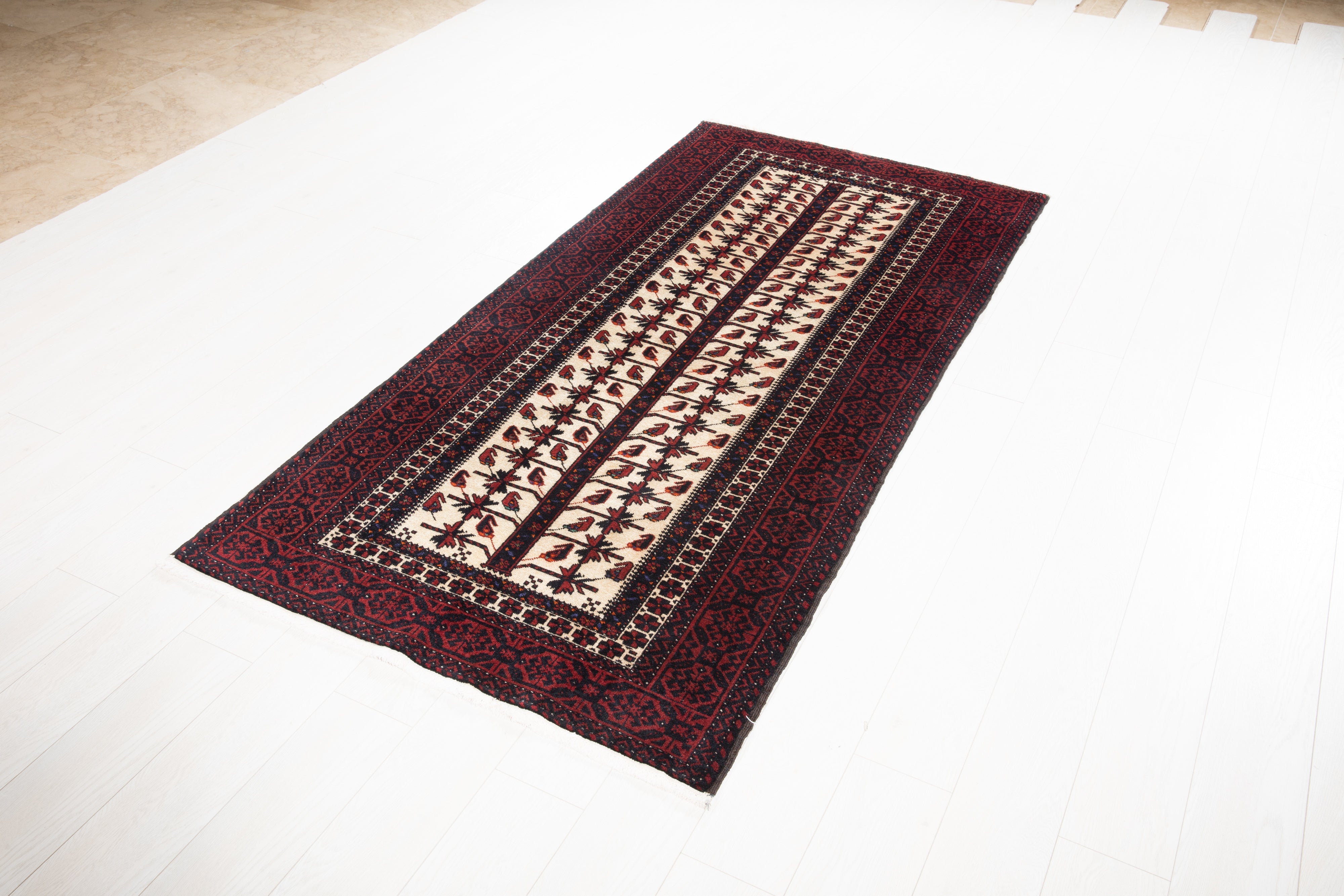 Hand-Knotted Vintage Wool Area Rug – 6' 8" x 3' 3" (204 x 100 cm) - Yasi & Fara