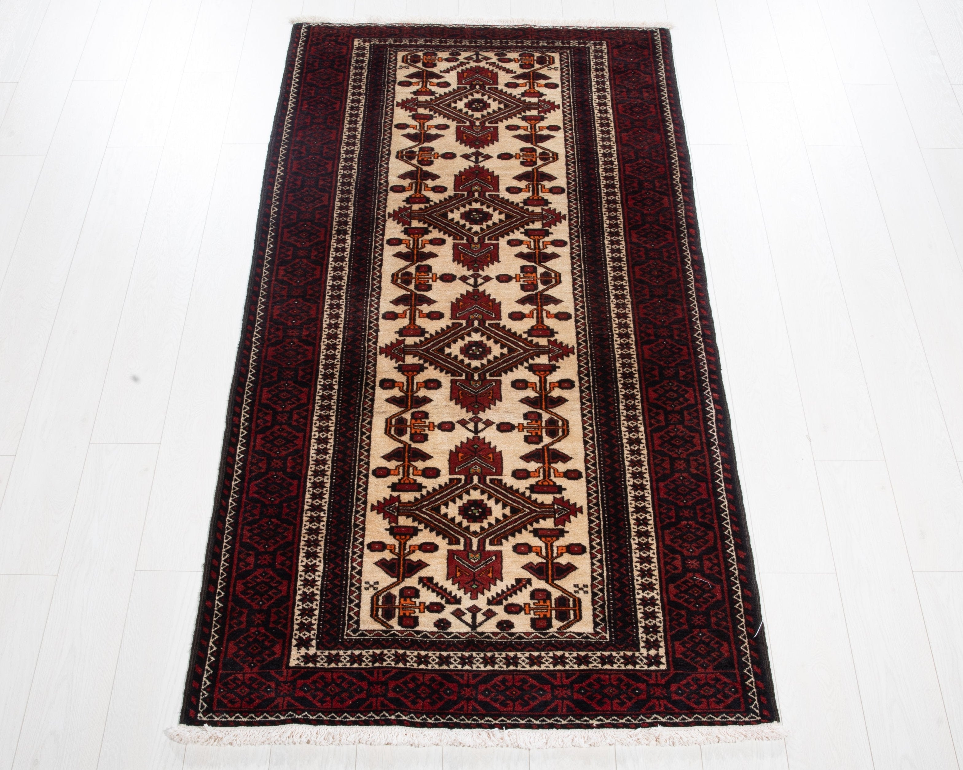 Hand-Knotted Vintage Wool Area Rug – 6' 7" x 3' 4" (201 x 103 cm) - Yasi & Fara