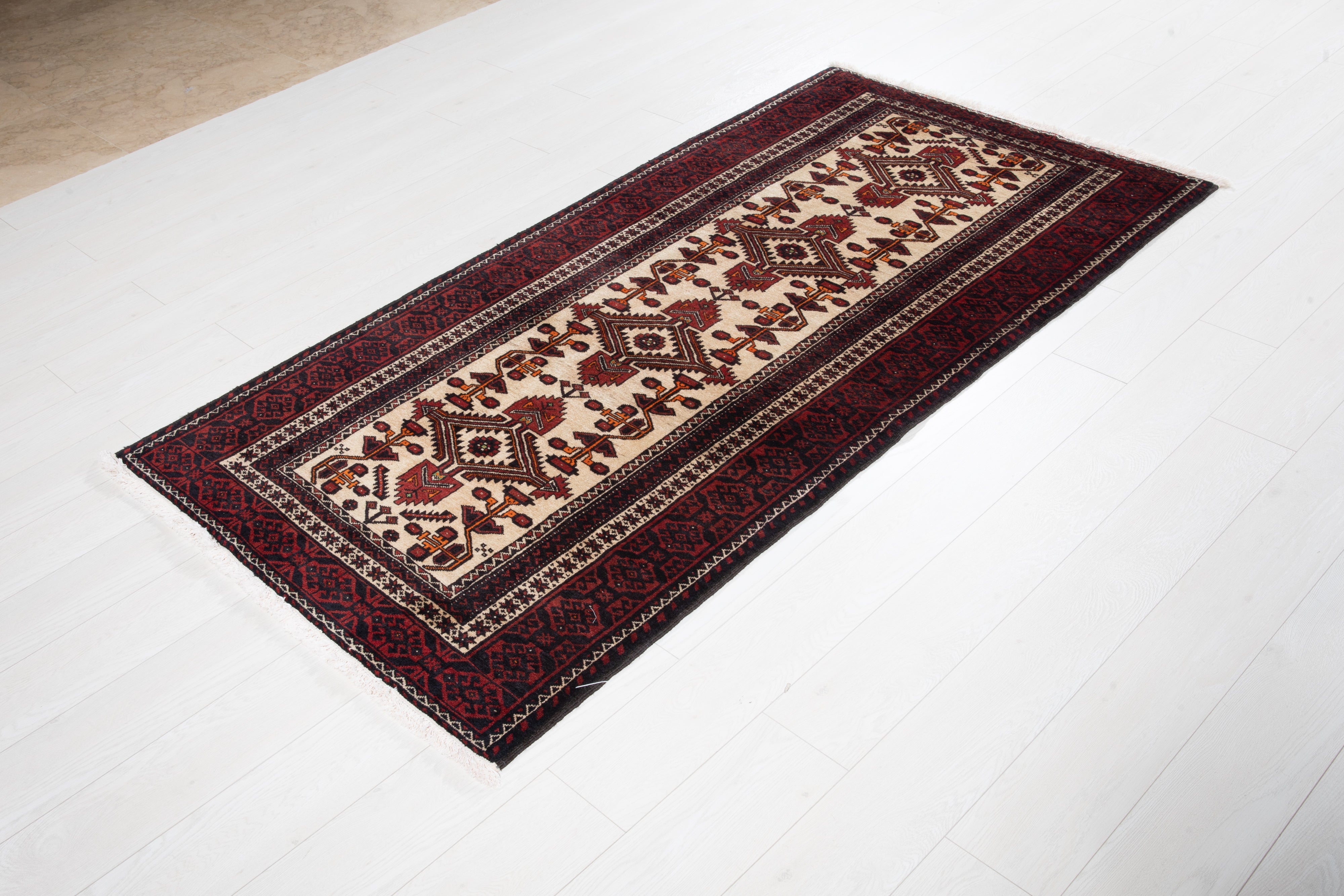 Hand-Knotted Vintage Wool Area Rug – 6' 7" x 3' 4" (201 x 103 cm) - Yasi & Fara