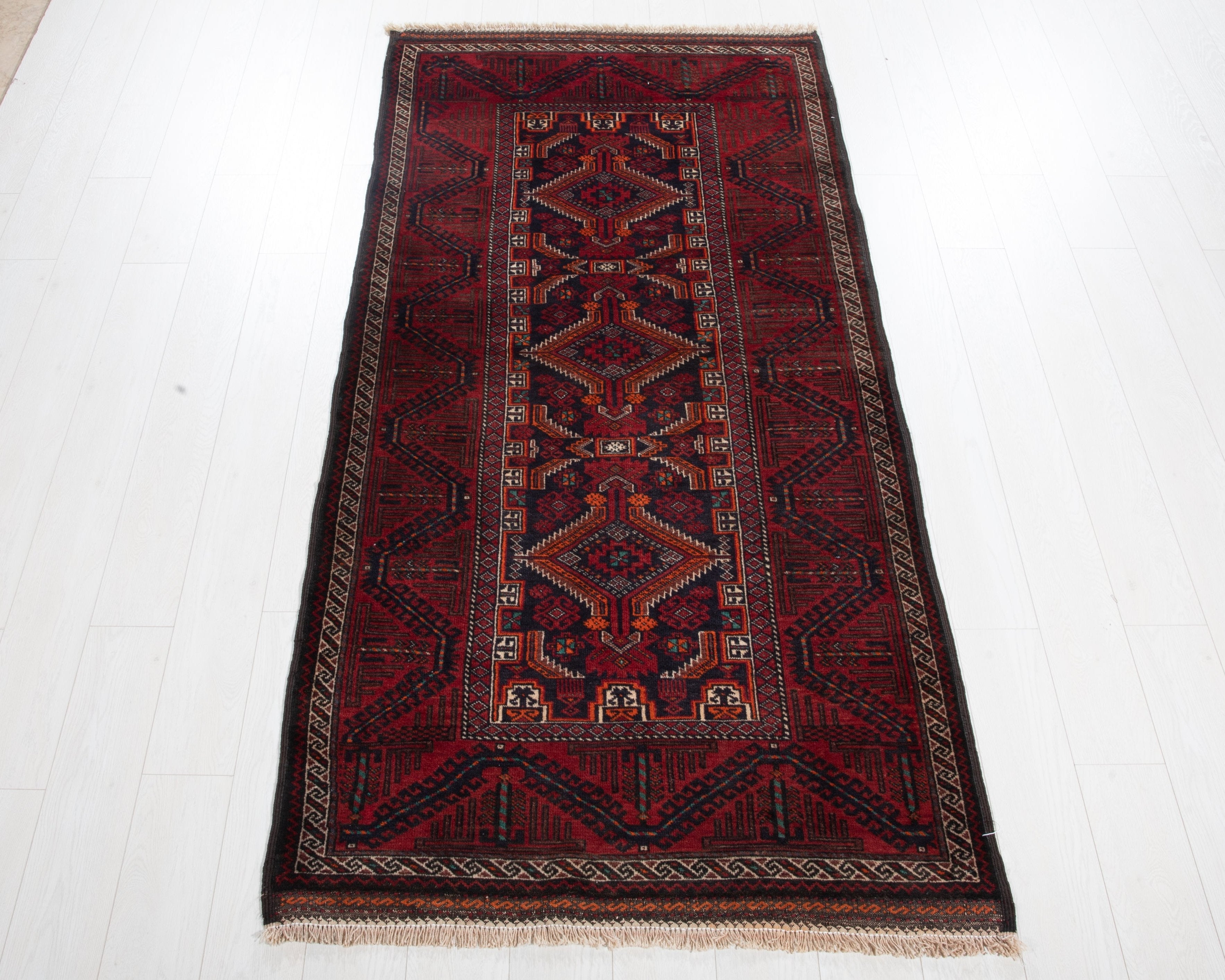 Hand-Knotted Vintage Wool Area Rug – 7' 3" x 3' 7" (220 x 109 cm) - Yasi & Fara