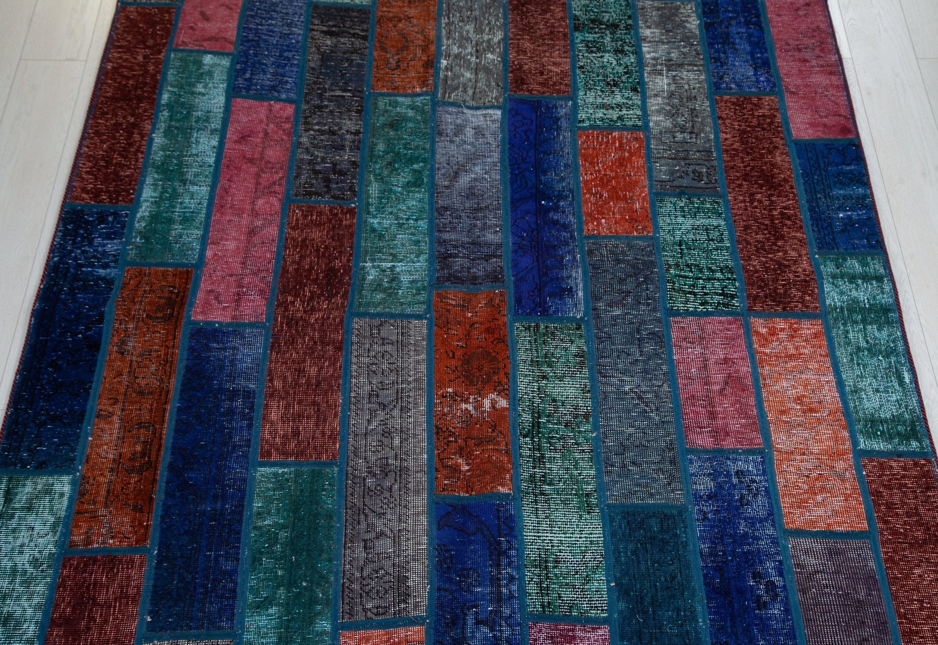 Handmade Overdyed Multi-Color Patchwork Vintage Rug – 6' 4" x 5' 7" (193 x 169 cm) - Yasi & Fara