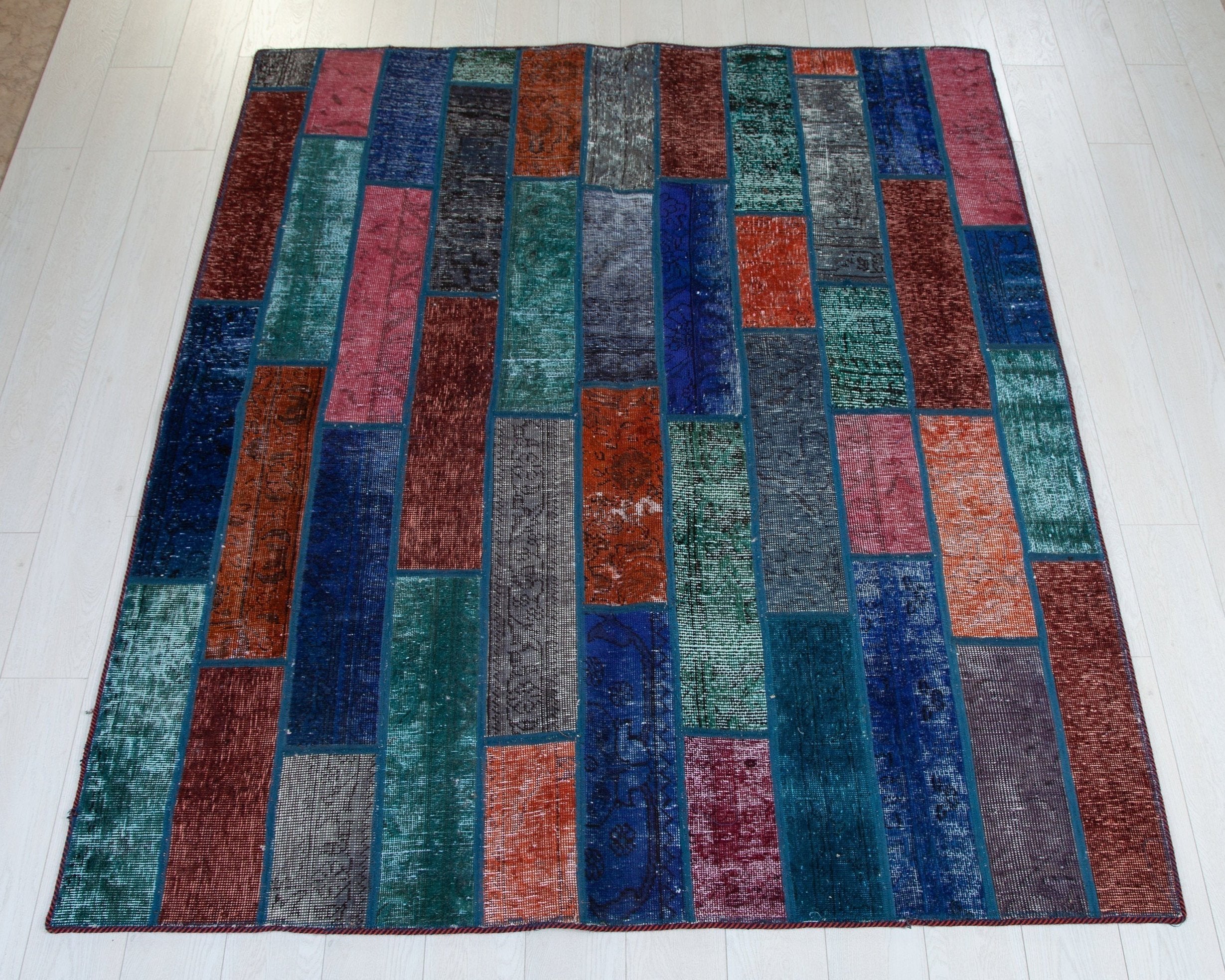Handmade Overdyed Multi-Color Patchwork Vintage Rug – 6' 4" x 5' 7" (193 x 169 cm) - Yasi & Fara